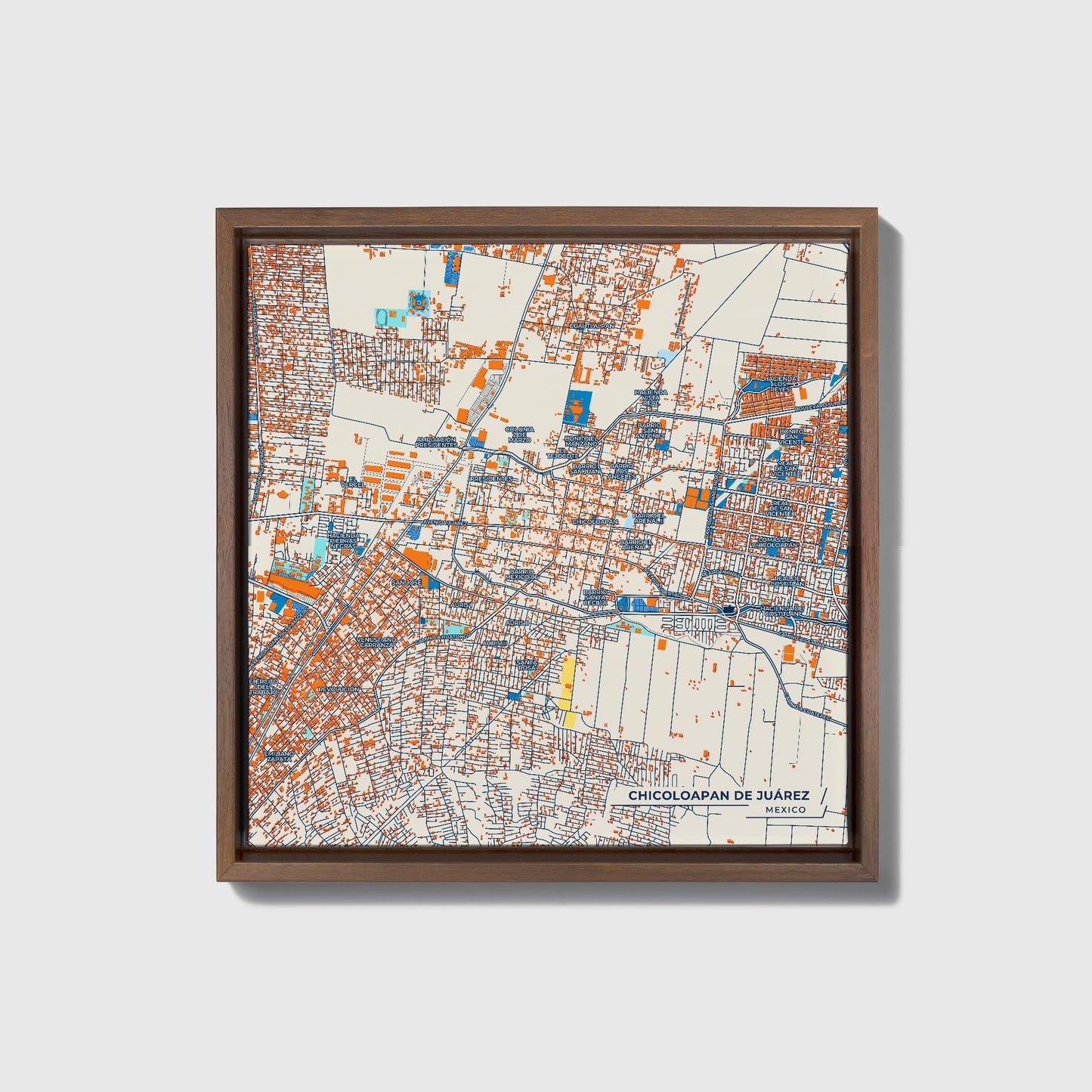 Chicoloapan De Juárez Mexico Colorful City Map Canvas Print • Dark Wooden Framed