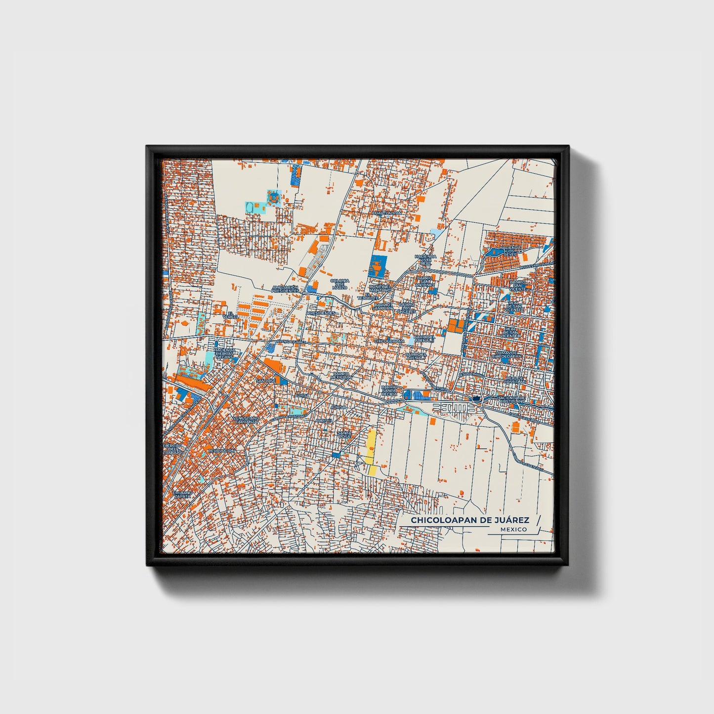 Chicoloapan De Juárez Mexico Colorful City Map Canvas Print • Black Framed
