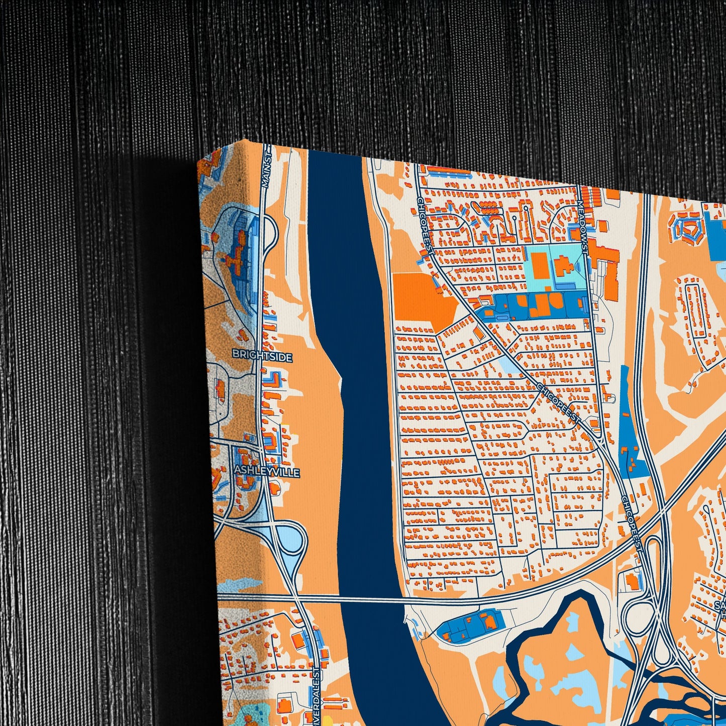 Chicopee Massachusetts Colorful City Map Canvas Print Detail