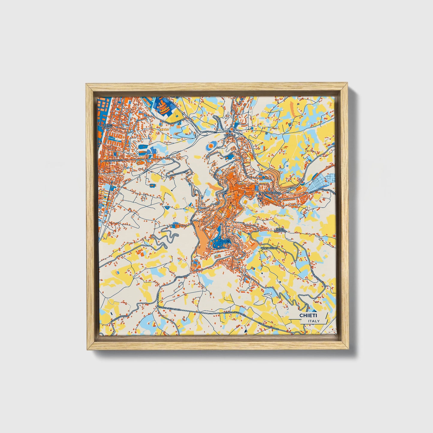 Chieti Italy Colorful City Map Canvas Print • Natural Wooden Framed