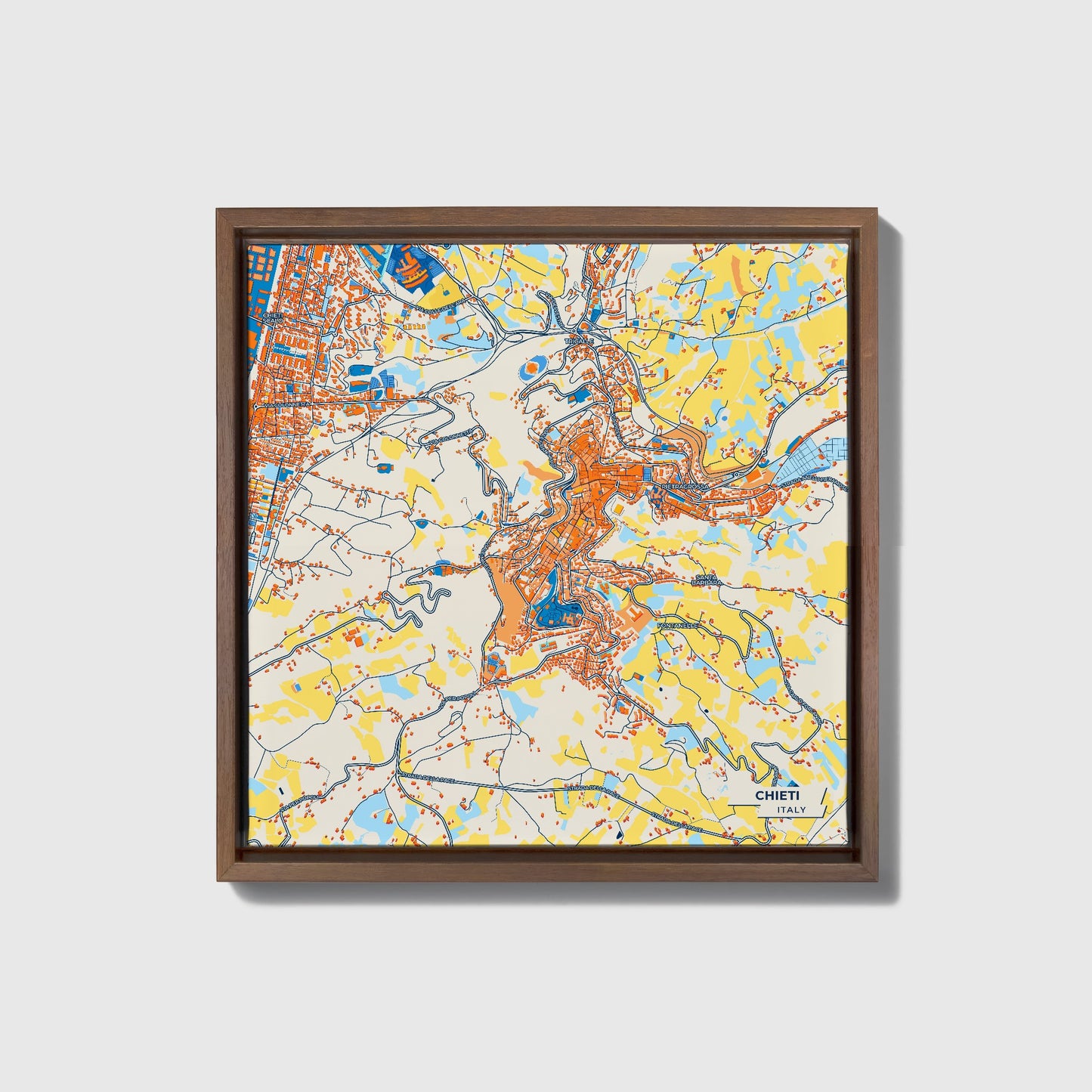 Chieti Italy Colorful City Map Canvas Print • Dark Wooden Framed