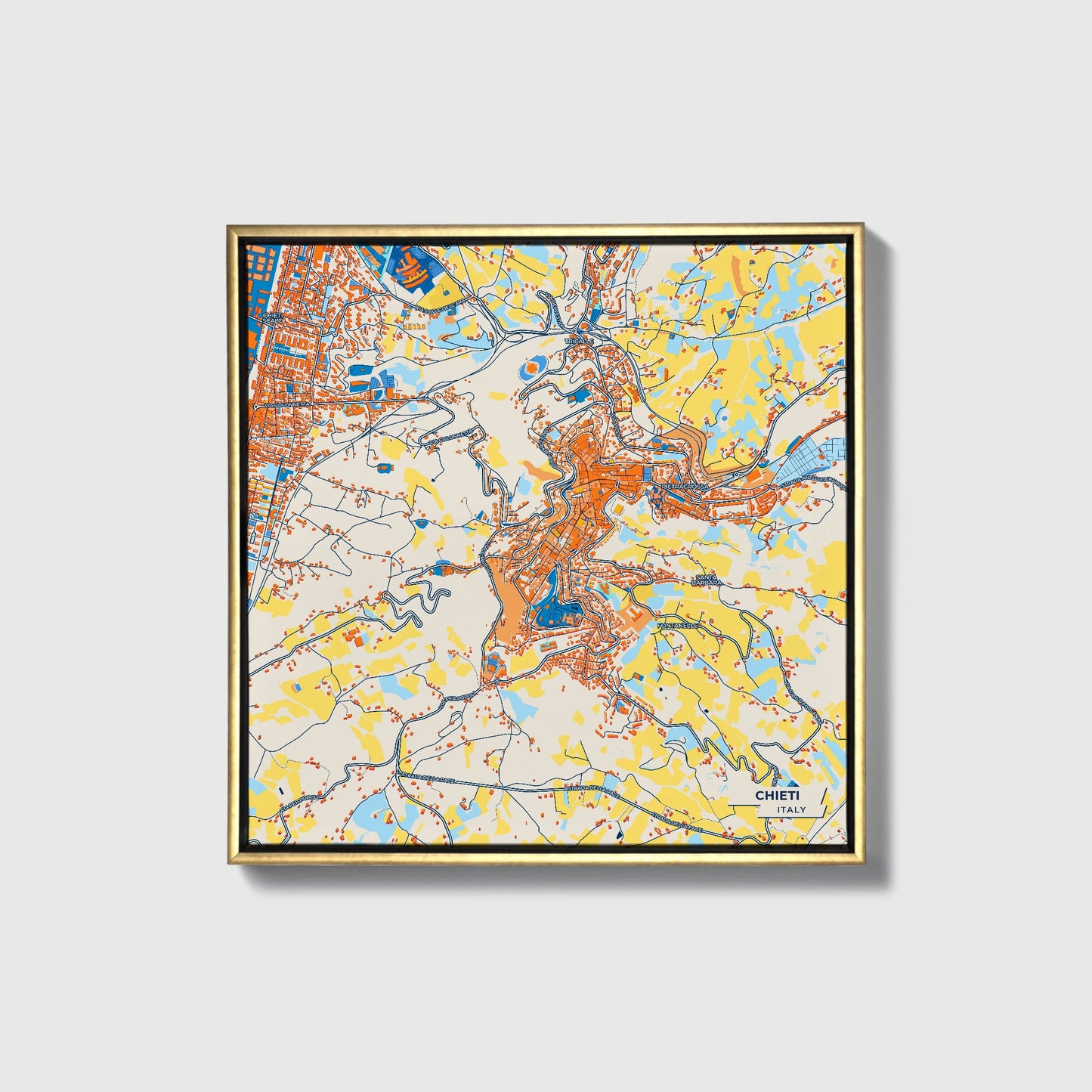 Chieti Italy Colorful City Map Canvas Print • Gold Framed