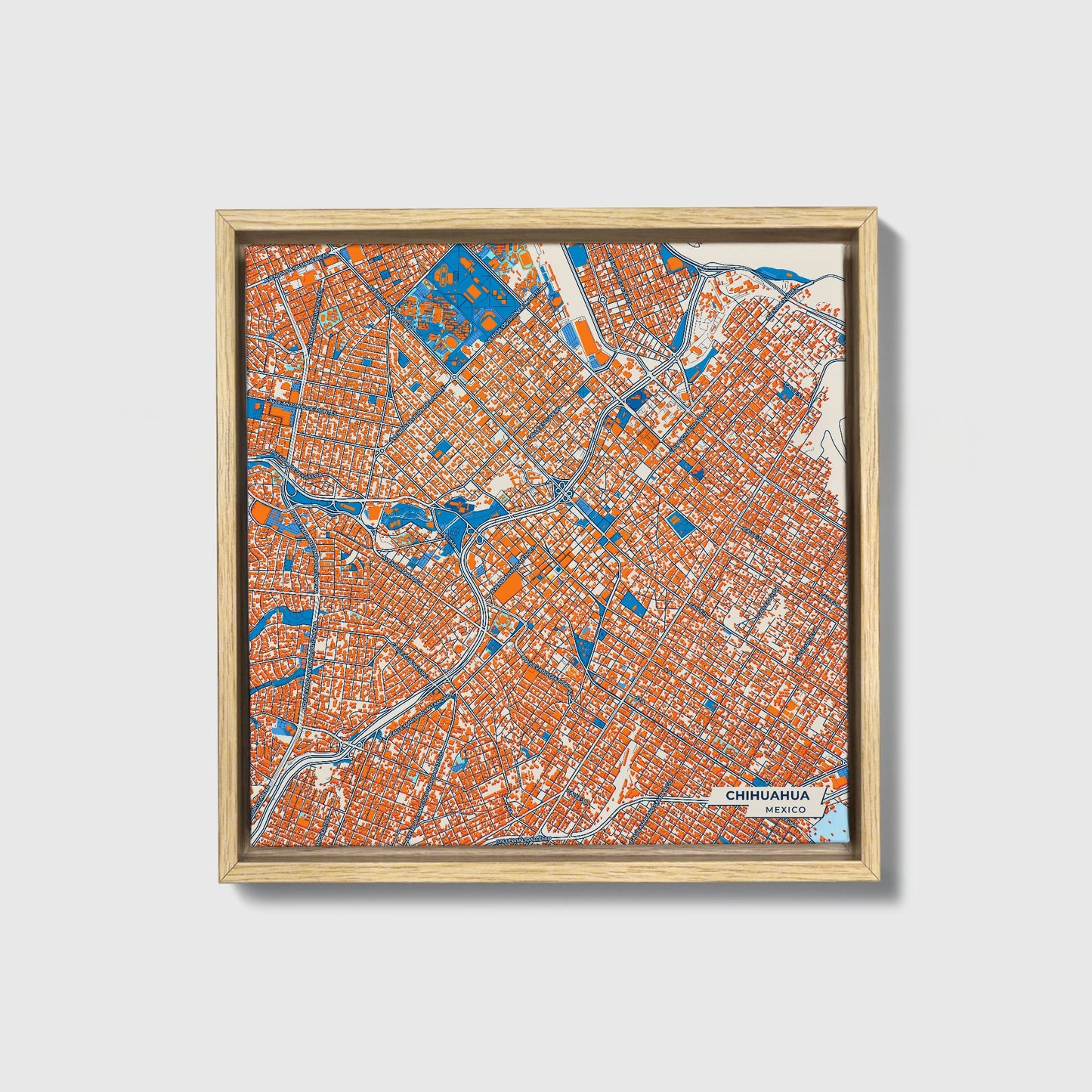 Chihuahua Mexico Colorful City Map Canvas Print • Natural Wooden Framed