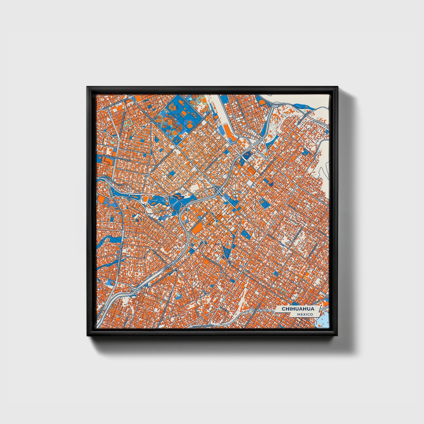 Chihuahua Mexico Colorful City Map Canvas Print • Black Framed