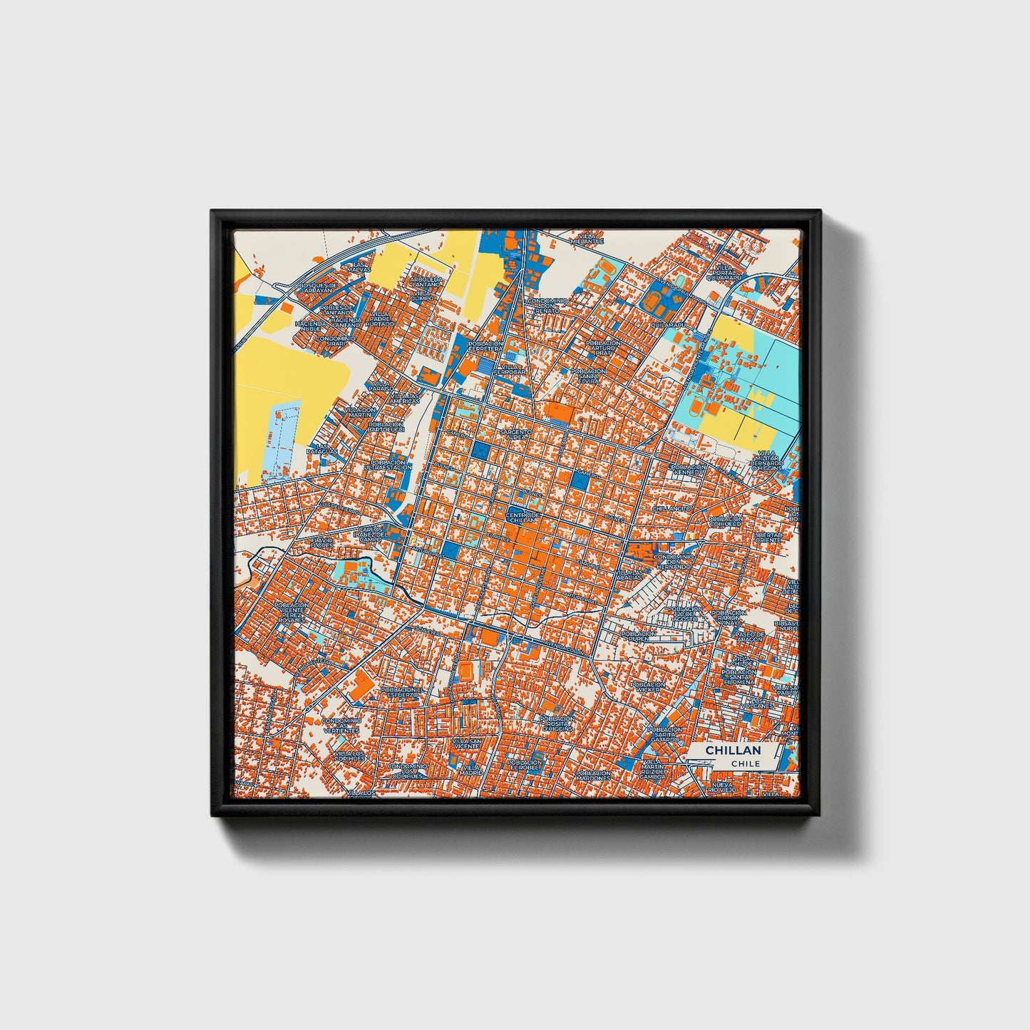 Chillan Chile Colorful City Map Canvas Print • Black Framed