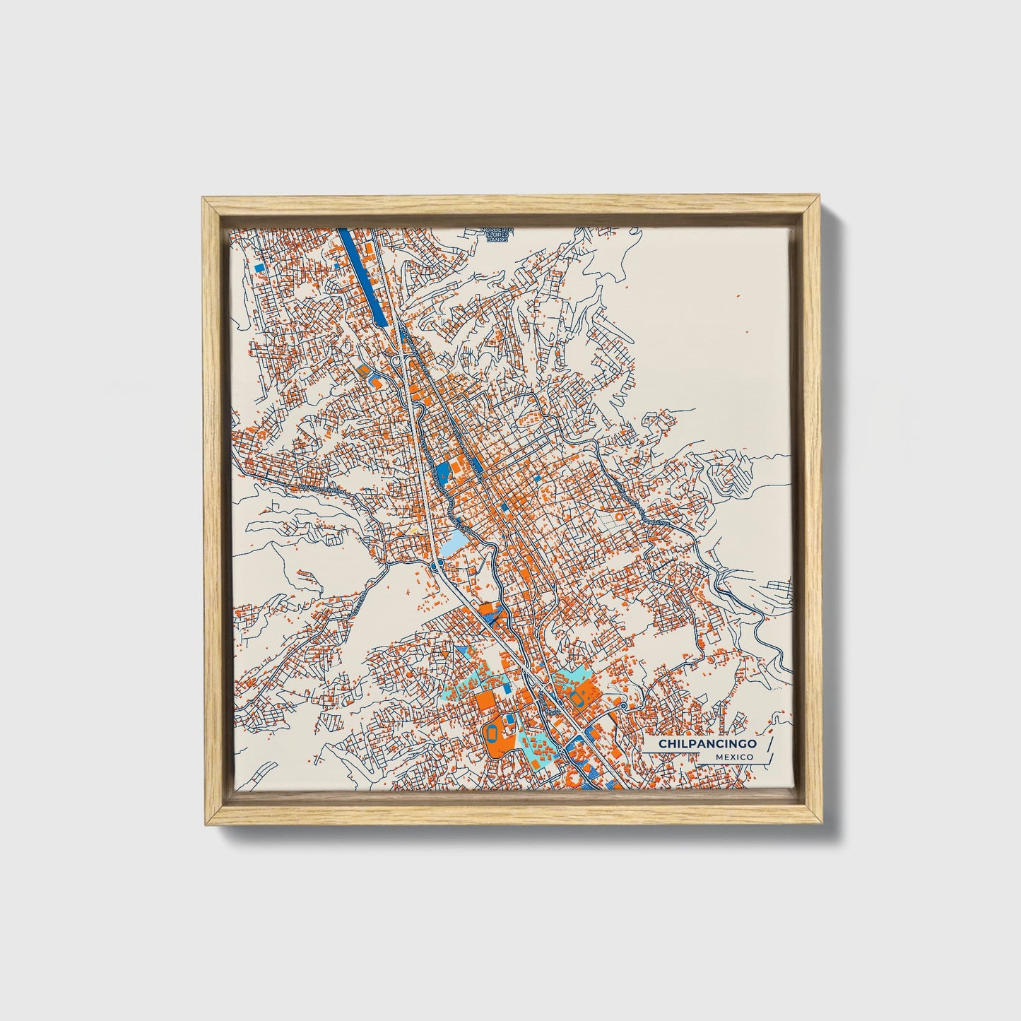 Chilpancingo Mexico Colorful City Map Canvas Print • Natural Wooden Framed