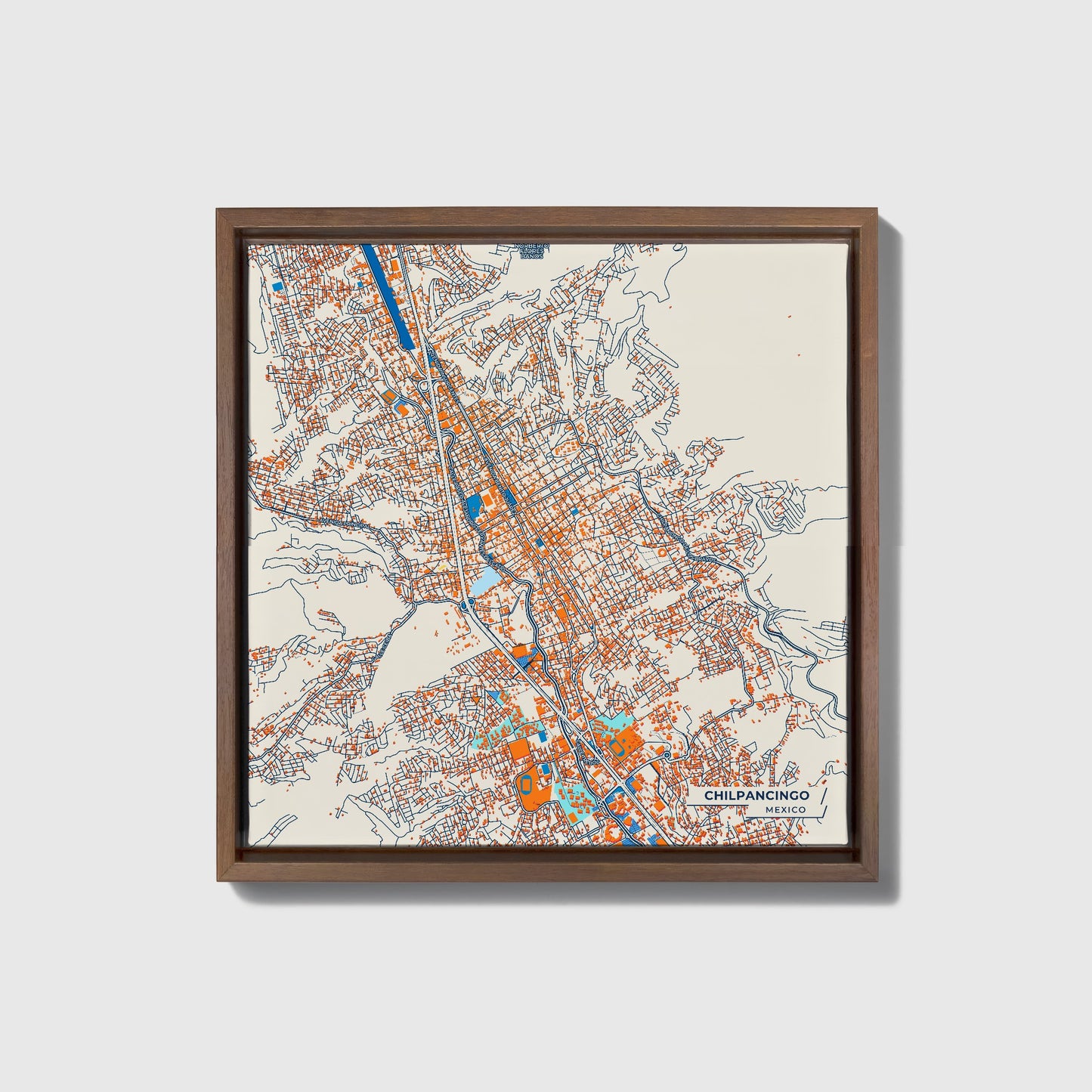 Chilpancingo Mexico Colorful City Map Canvas Print • Dark Wooden Framed