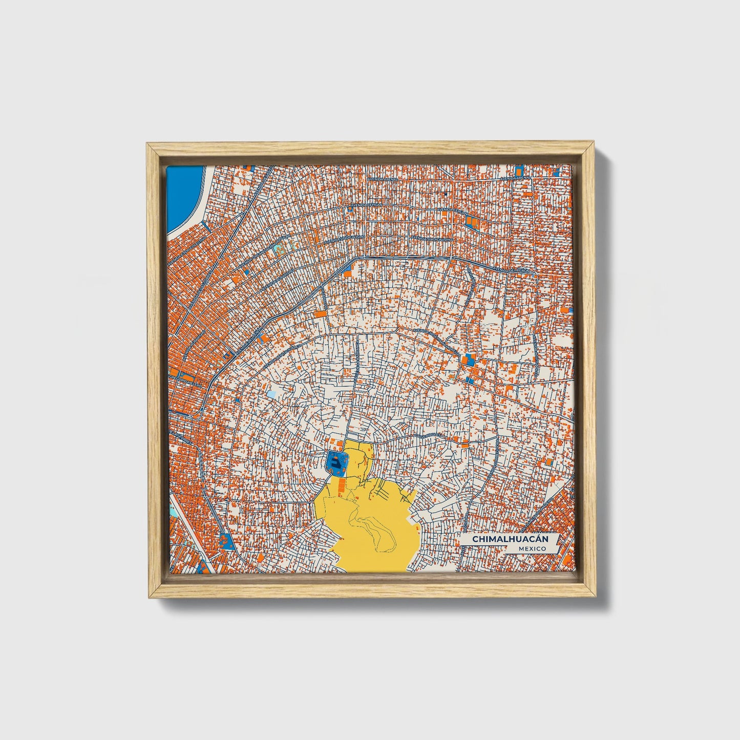 Chimalhuacán Mexico Colorful City Map Canvas Print • Natural Wooden Framed