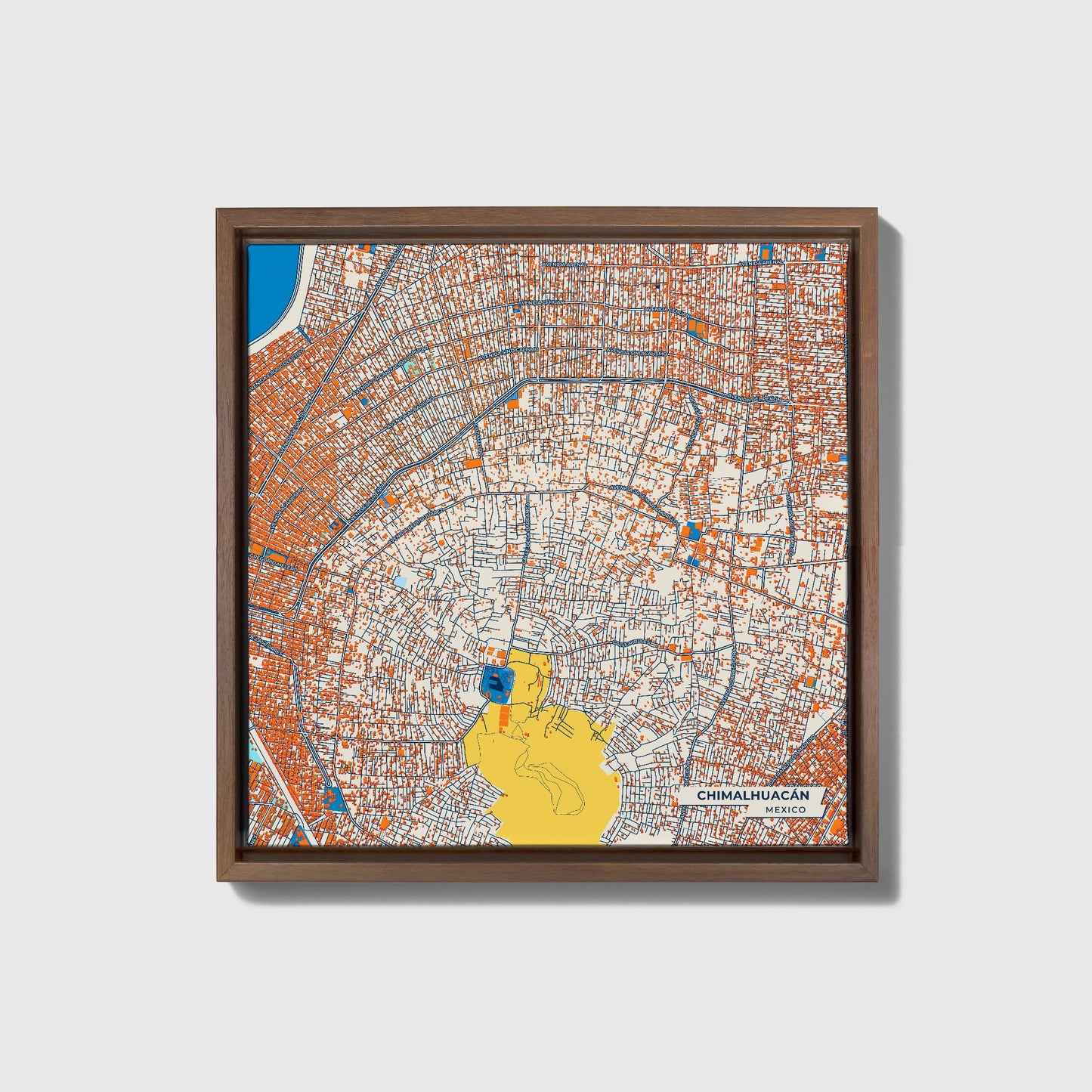 Chimalhuacán Mexico Colorful City Map Canvas Print • Dark Wooden Framed