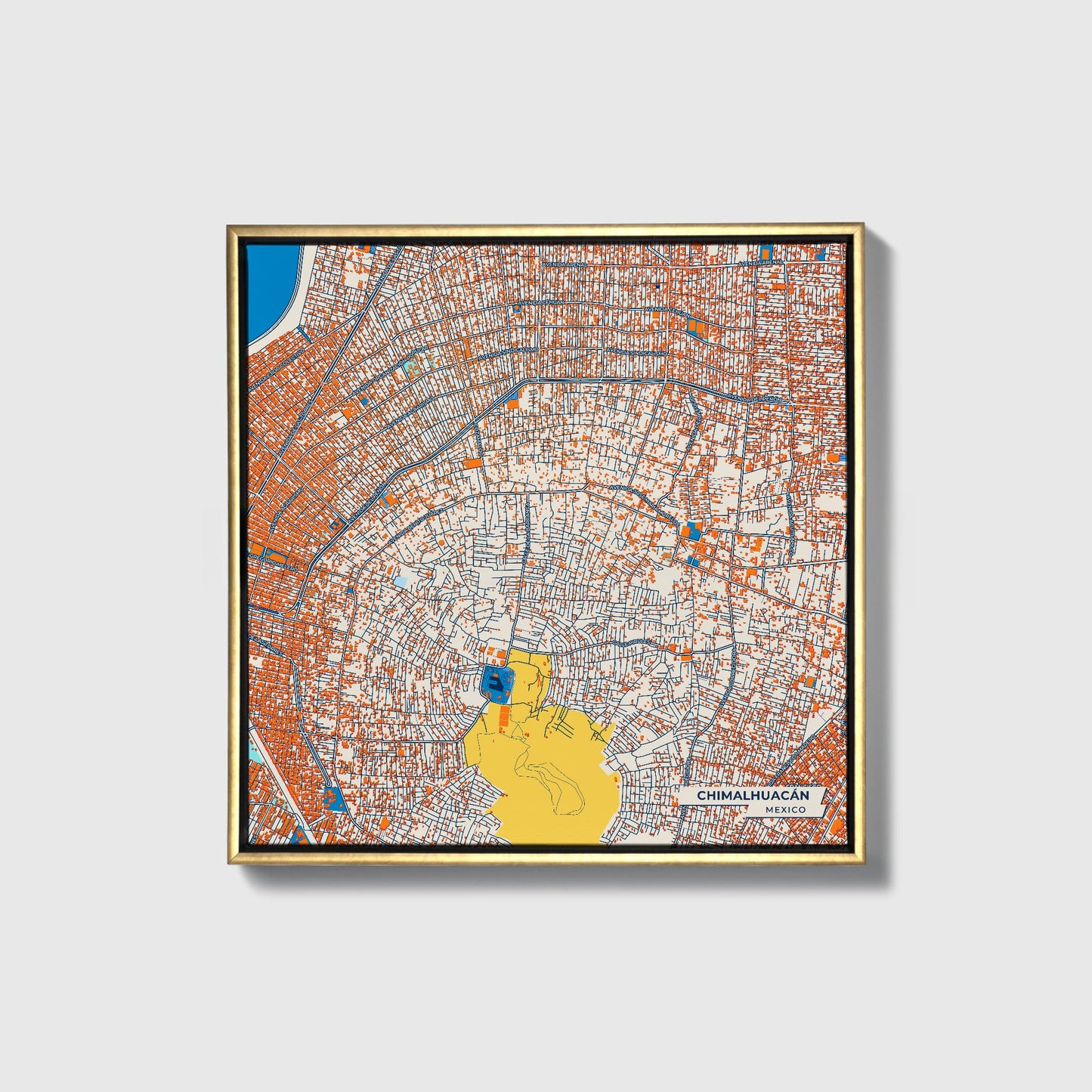 Chimalhuacán Mexico Colorful City Map Canvas Print • Gold Framed