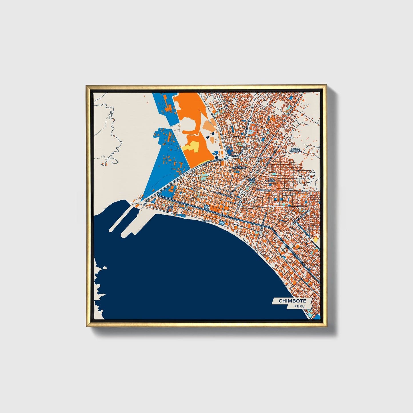 Chimbote Peru Colorful City Map Canvas Print • Gold Framed