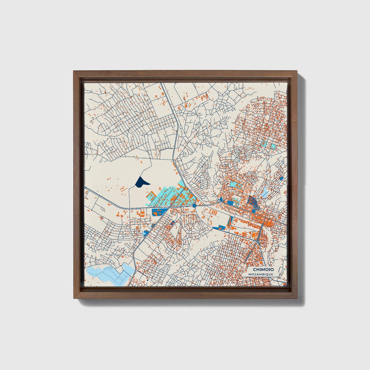 Chimoio Mozambique Colorful City Map Canvas Print • Dark Wooden Framed