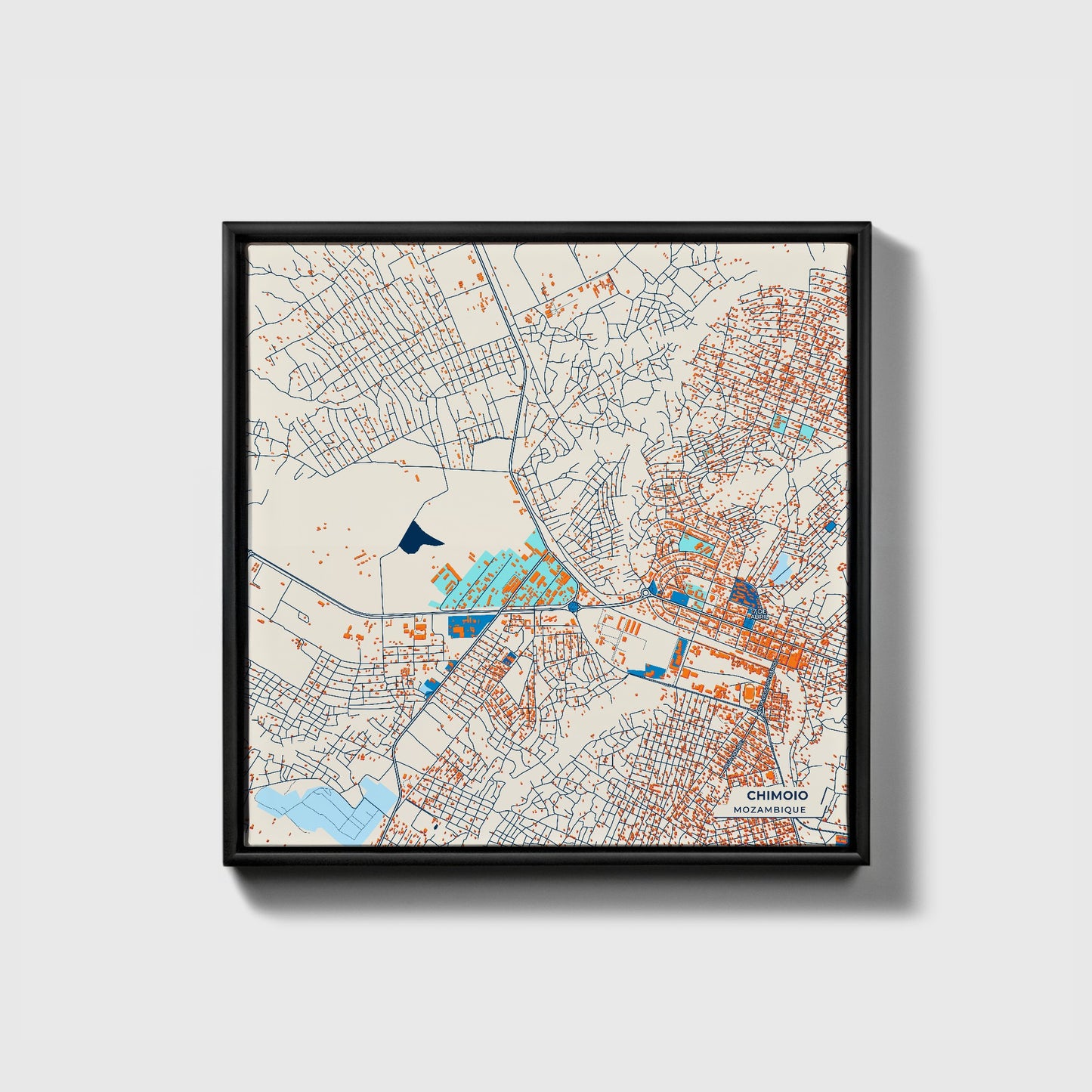 Chimoio Mozambique Colorful City Map Canvas Print • Black Framed