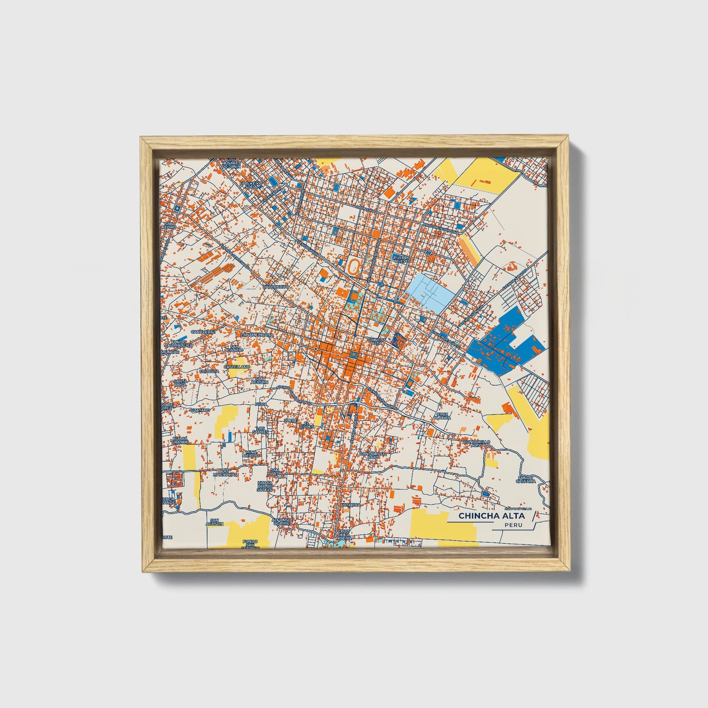 Chincha Alta Peru Colorful City Map Canvas Print • Natural Wooden Framed