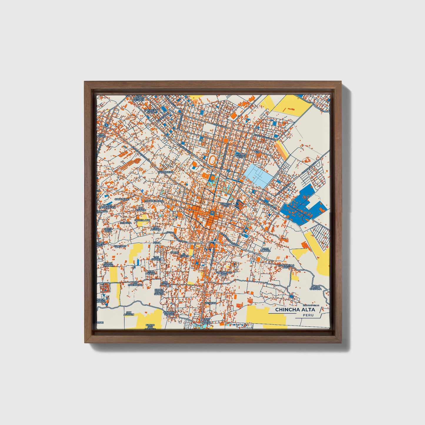Chincha Alta Peru Colorful City Map Canvas Print • Dark Wooden Framed