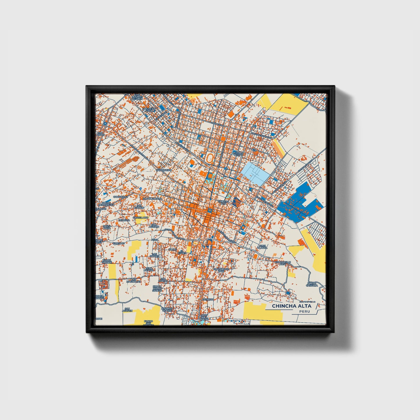 Chincha Alta Peru Colorful City Map Canvas Print • Black Framed