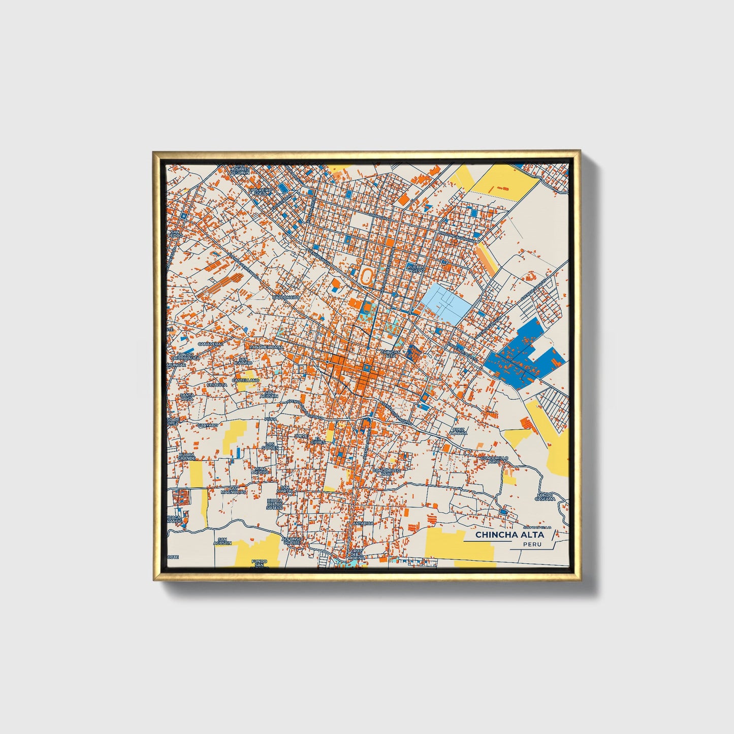 Chincha Alta Peru Colorful City Map Canvas Print • Gold Framed
