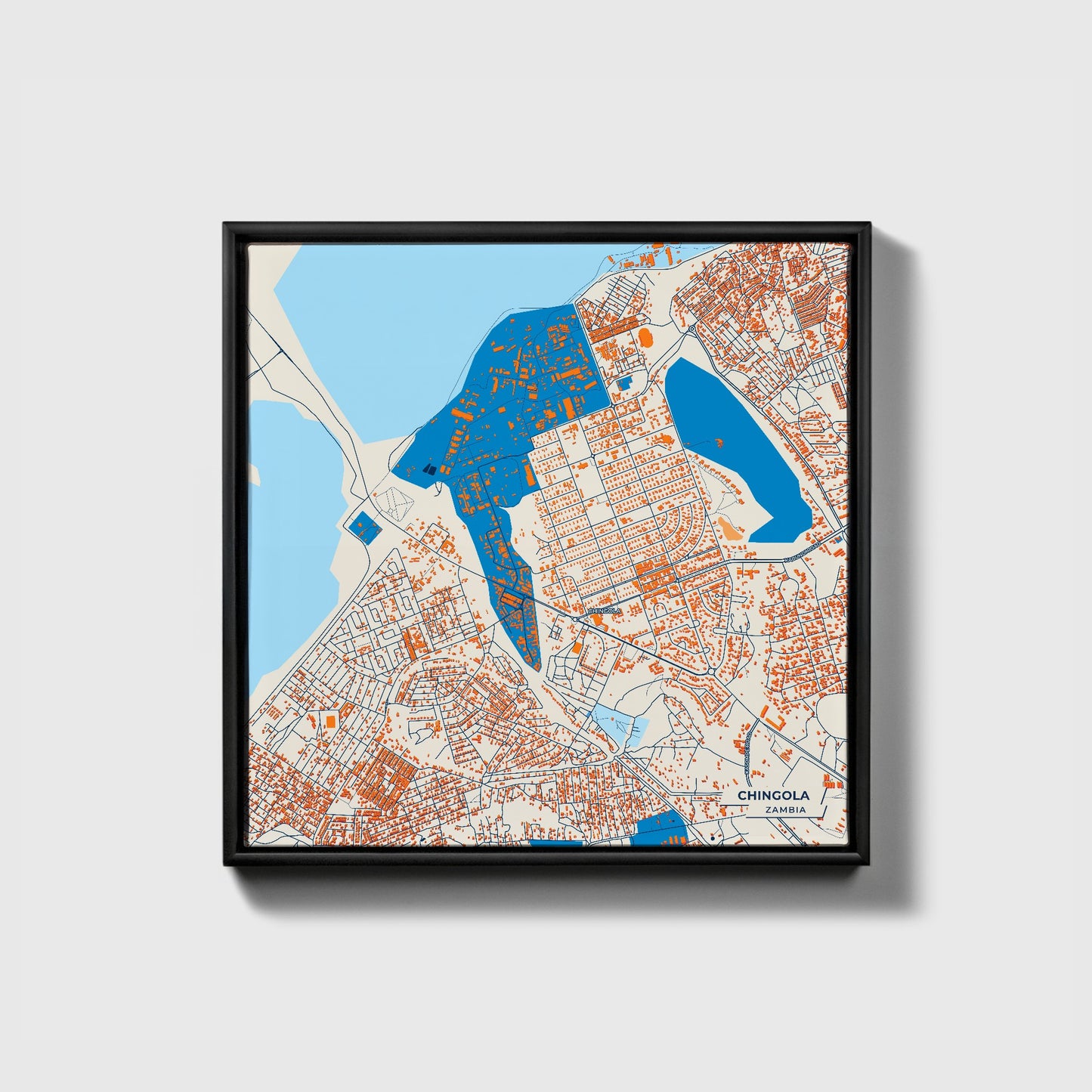 Chingola Zambia Colorful City Map Canvas Print • Black Framed