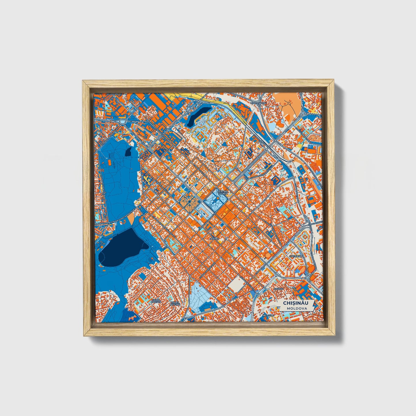 Chișinău Moldova Colorful City Map Canvas Print • Natural Wooden Framed