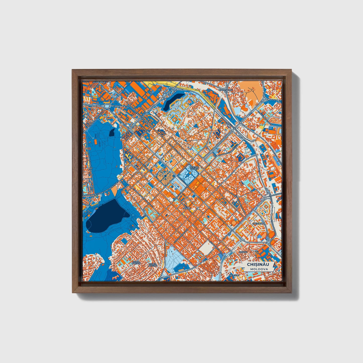 Chișinău Moldova Colorful City Map Canvas Print • Dark Wooden Framed