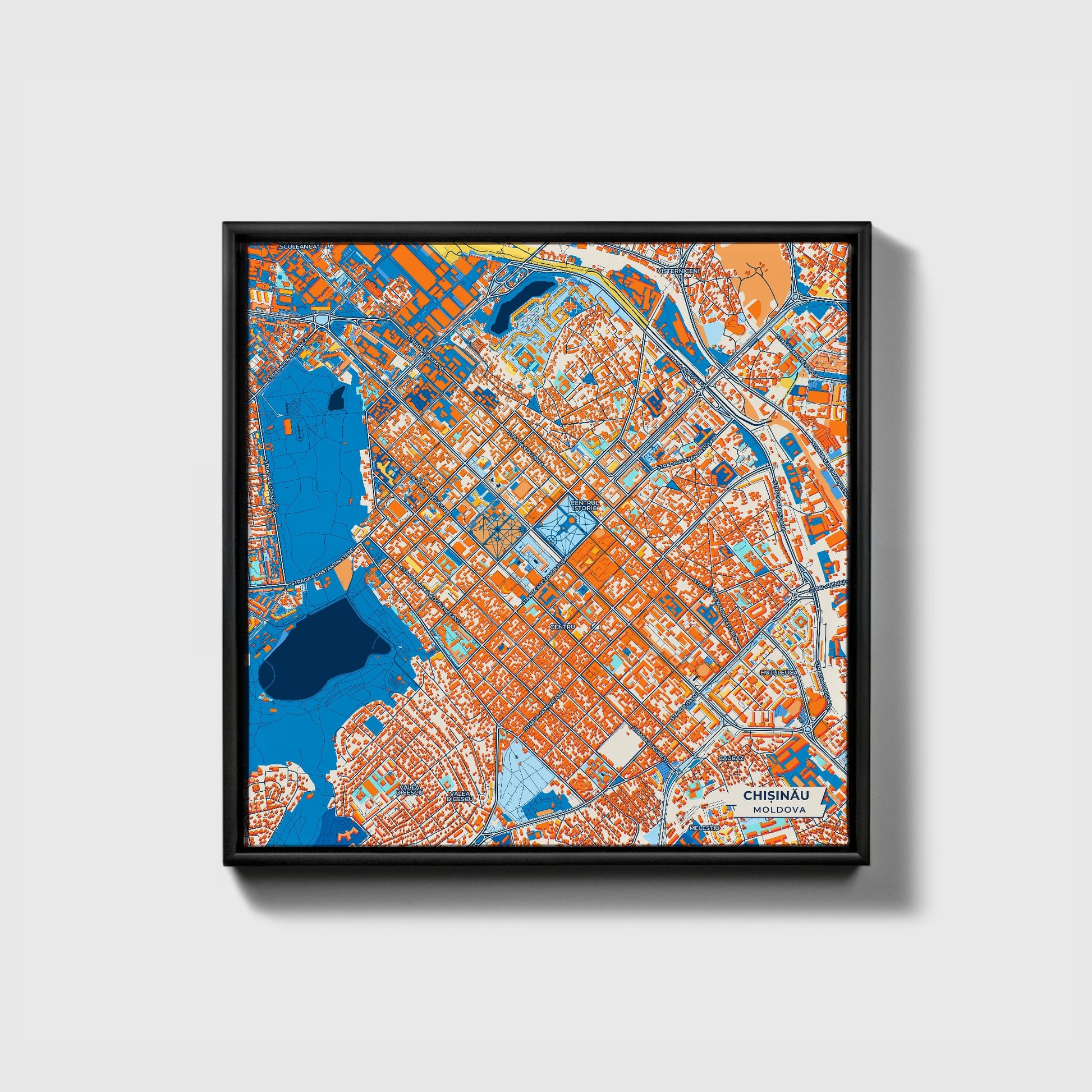 Chișinău Moldova Colorful City Map Canvas Print • Black Framed