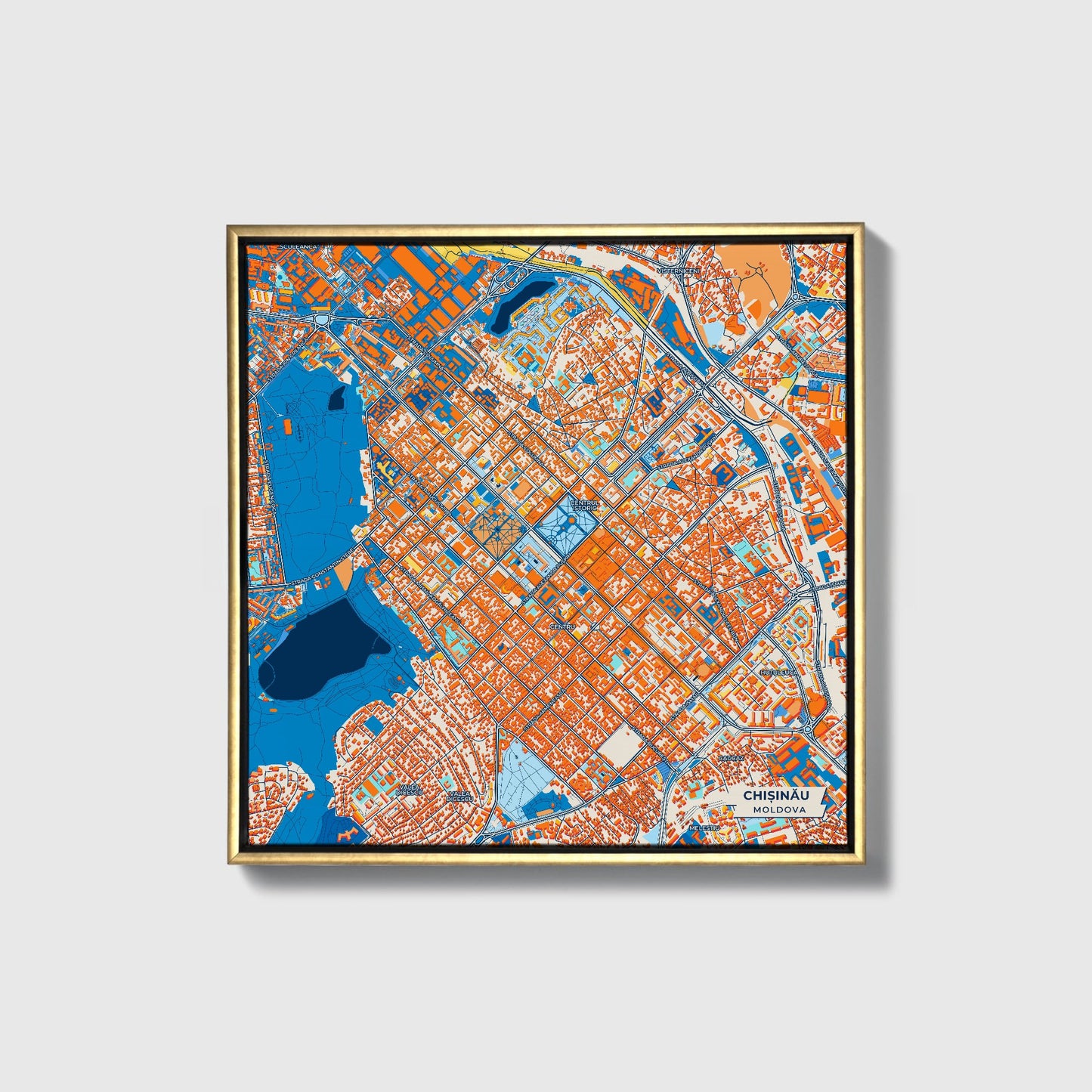 Chișinău Moldova Colorful City Map Canvas Print • Gold Framed