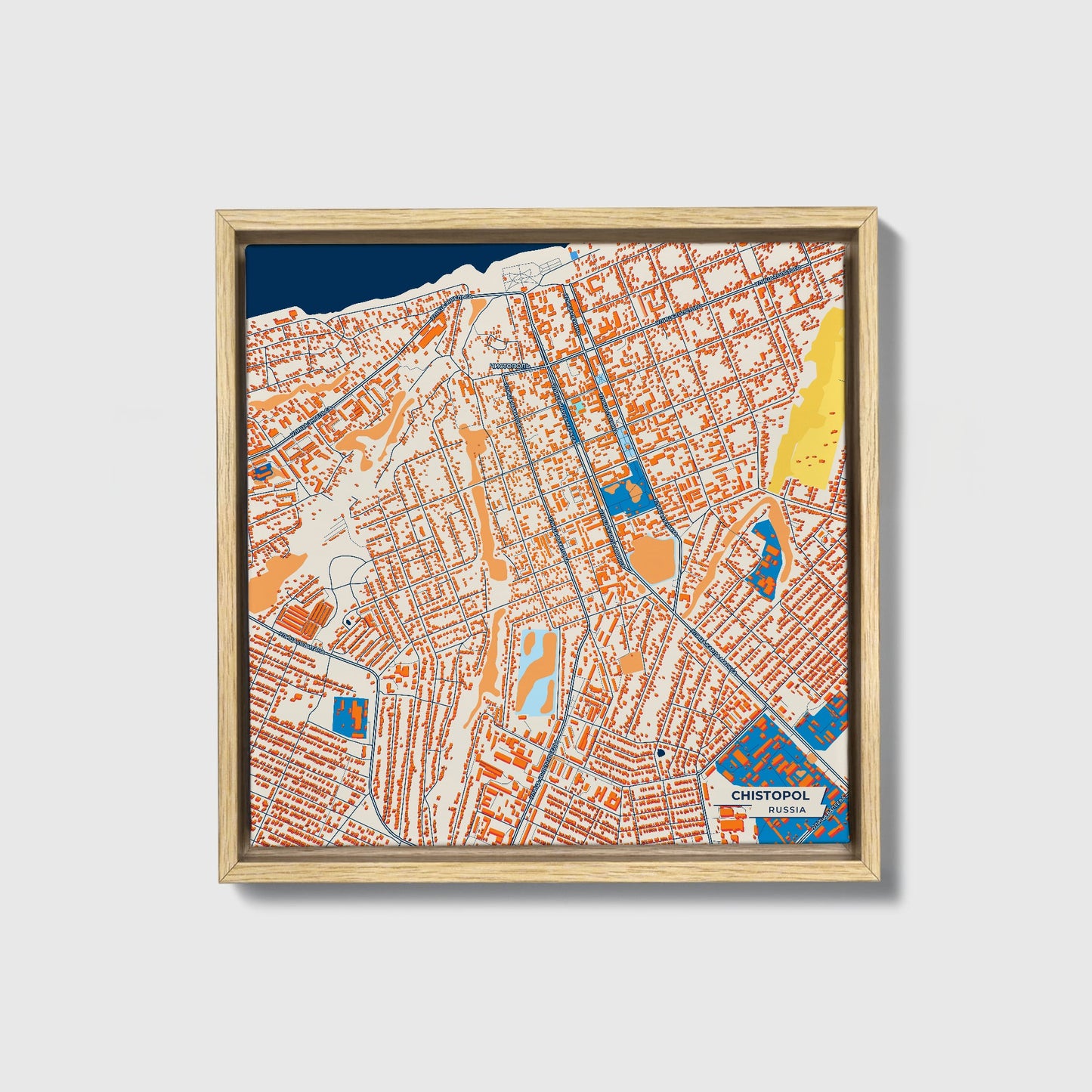 Чистополь Russia Colorful City Map Canvas Print • Natural Wooden Framed