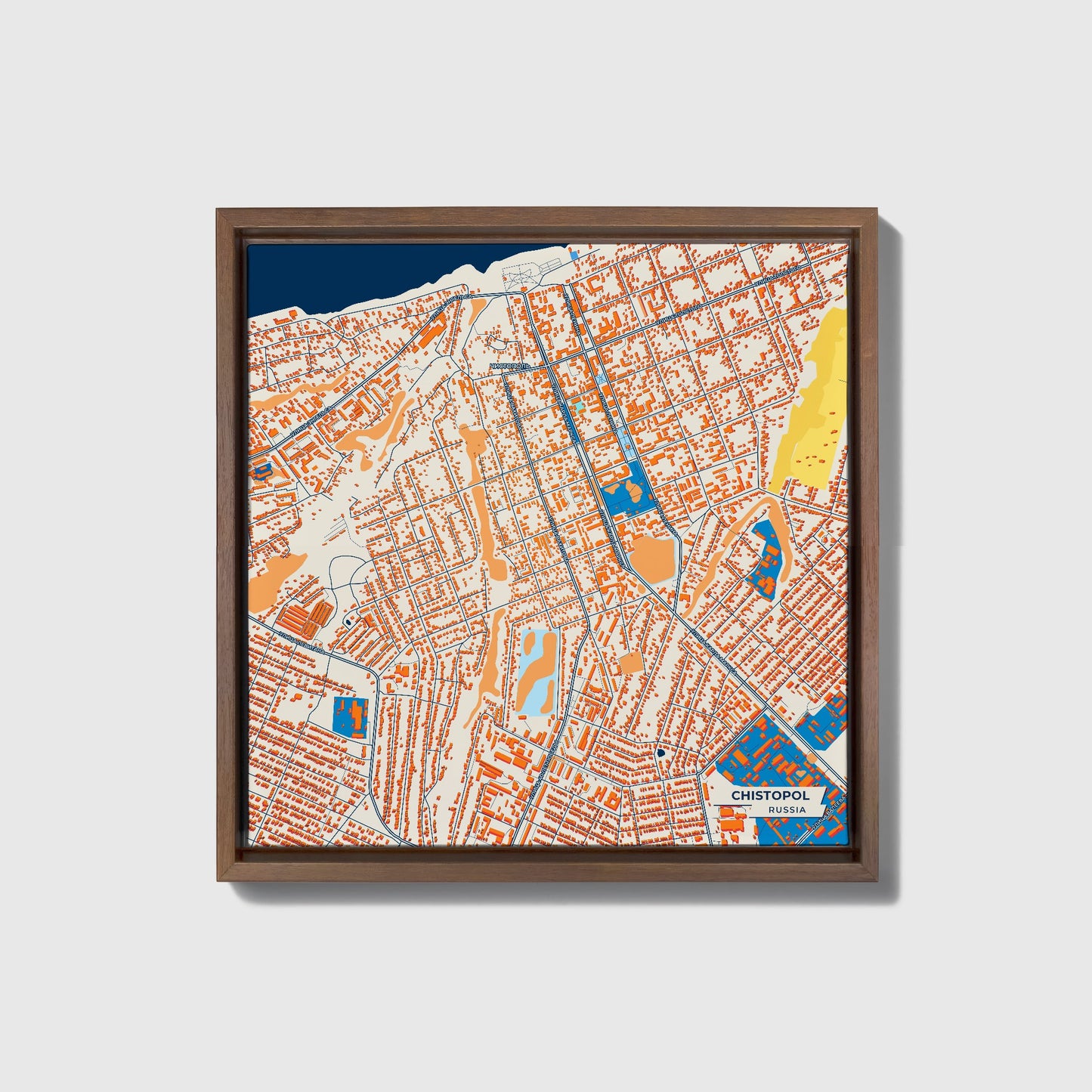 Чистополь Russia Colorful City Map Canvas Print • Dark Wooden Framed