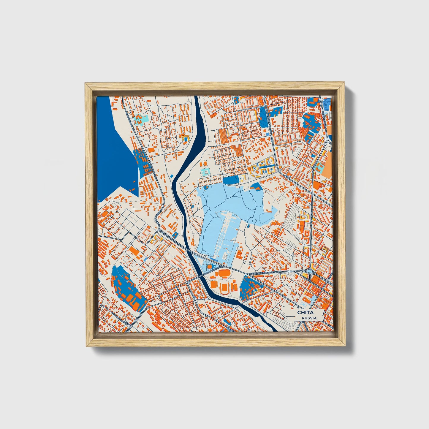 Чита Russia Colorful City Map Canvas Print • Natural Wooden Framed