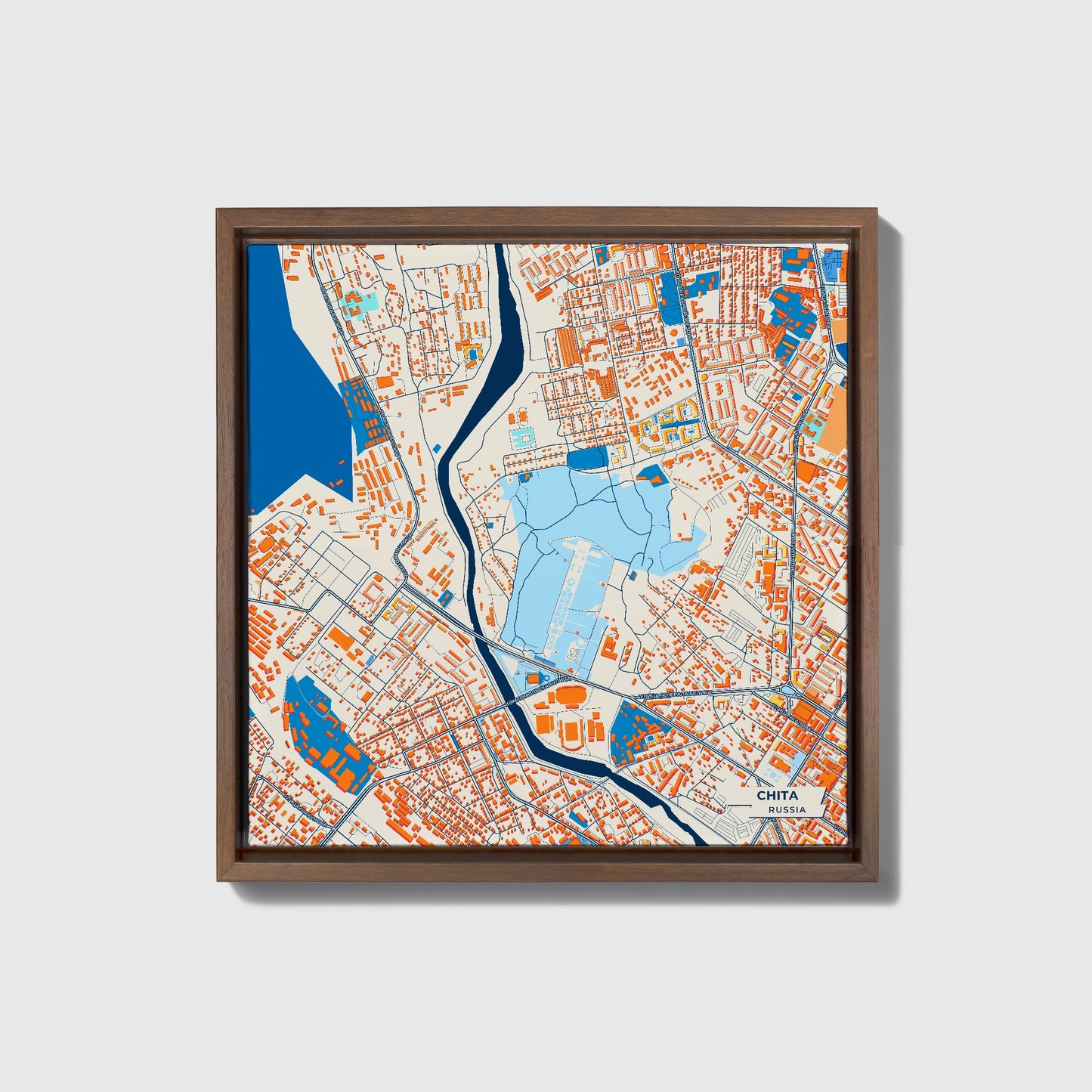 Чита Russia Colorful City Map Canvas Print • Dark Wooden Framed