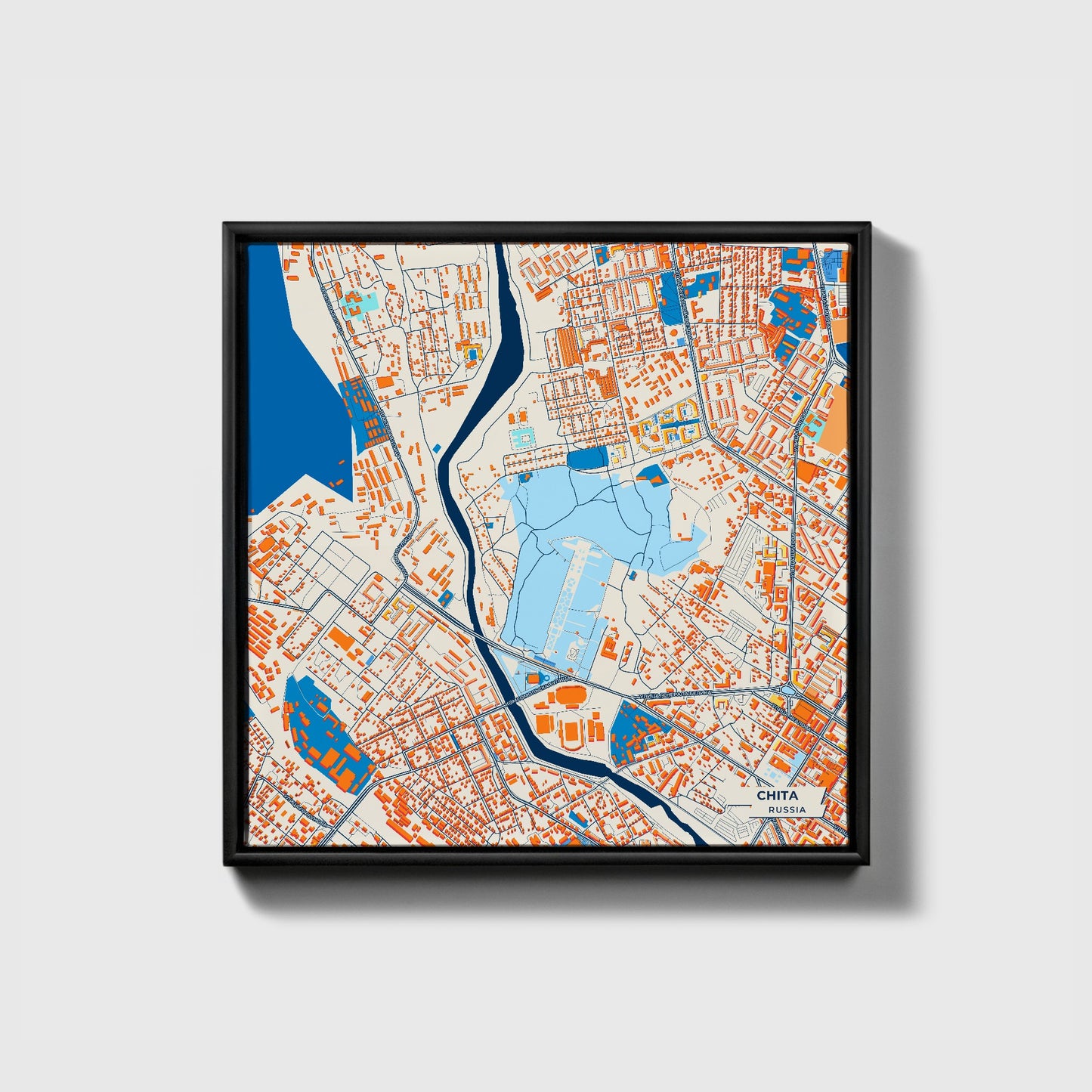 Чита Russia Colorful City Map Canvas Print • Black Framed