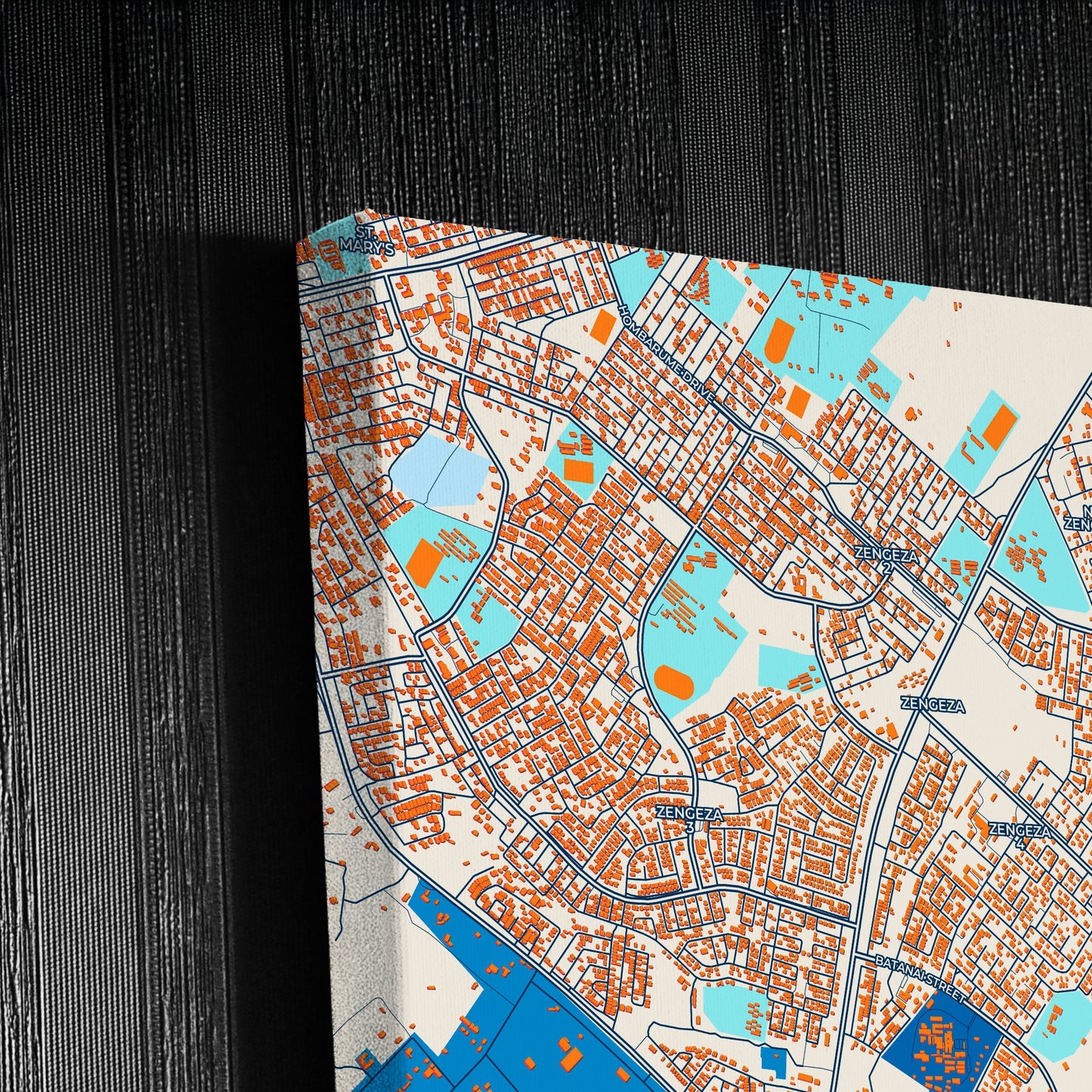 Chitungwiza Zimbabwe Colorful City Map Canvas Print Detail