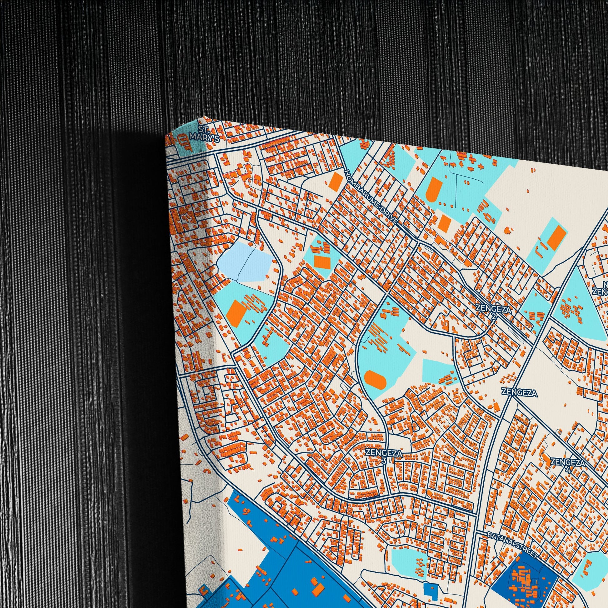 Chitungwiza Zimbabwe Colorful City Map Canvas Print Detail