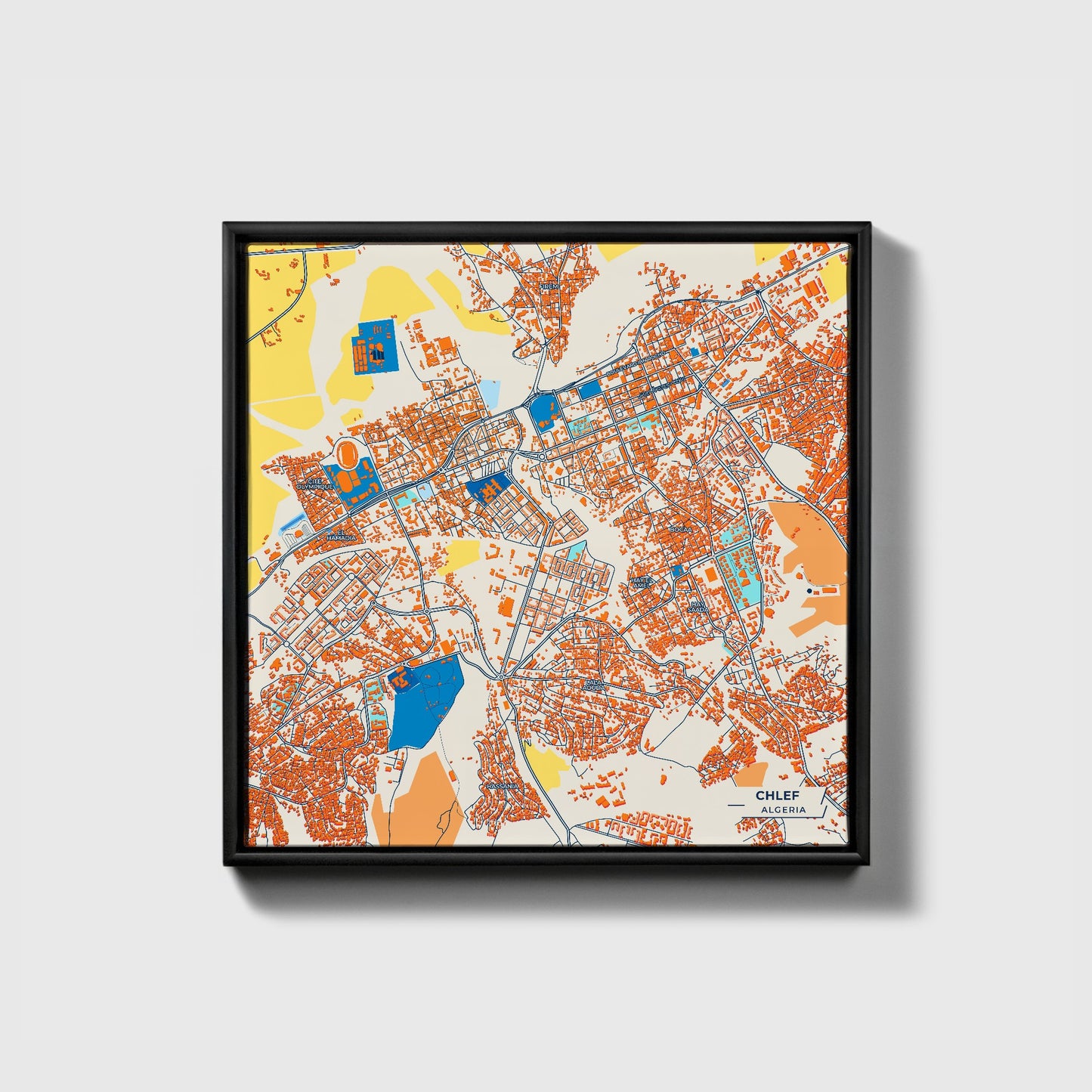 Chlef Algeria Colorful City Map Canvas Print • Black Framed