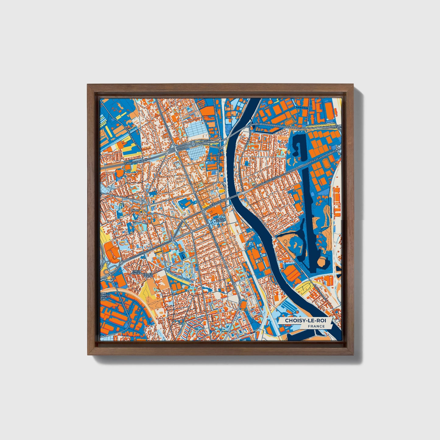 Choisy-Le-Roi France Colorful City Map Canvas Print • Dark Wooden Framed