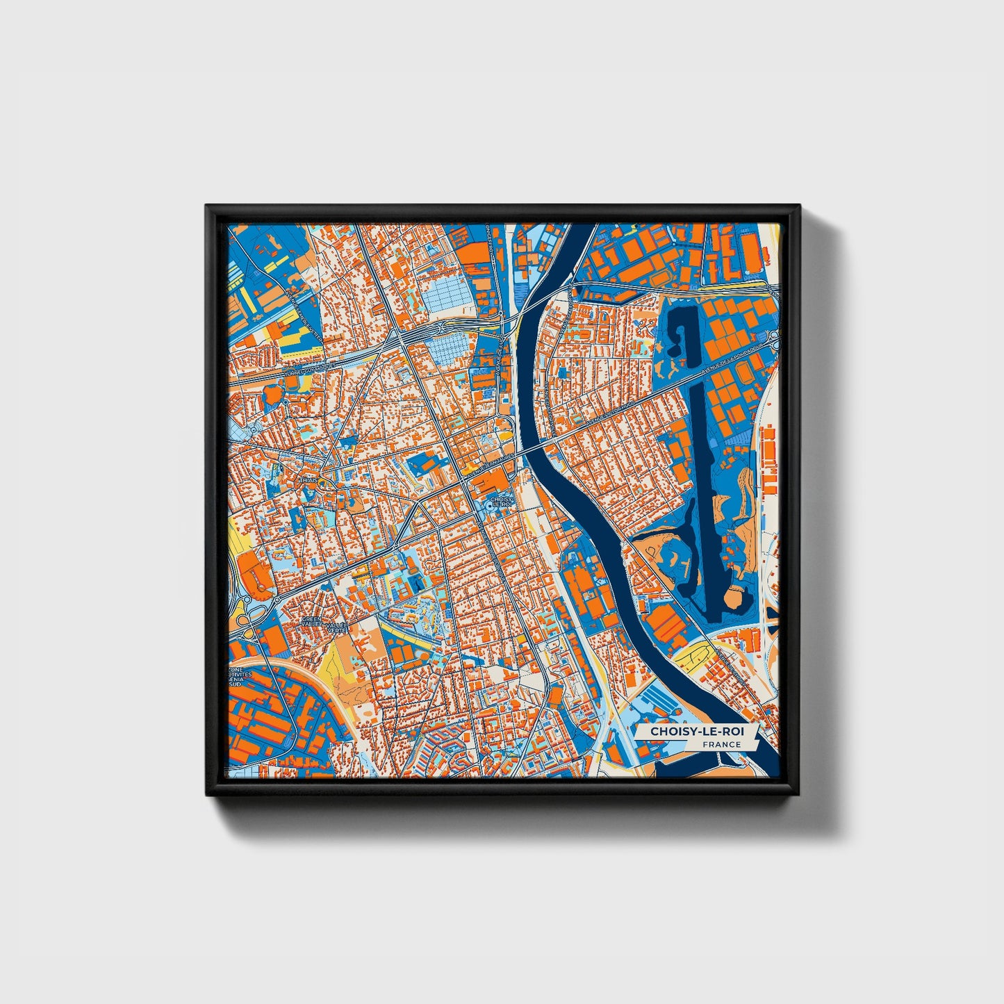 Choisy-Le-Roi France Colorful City Map Canvas Print • Black Framed