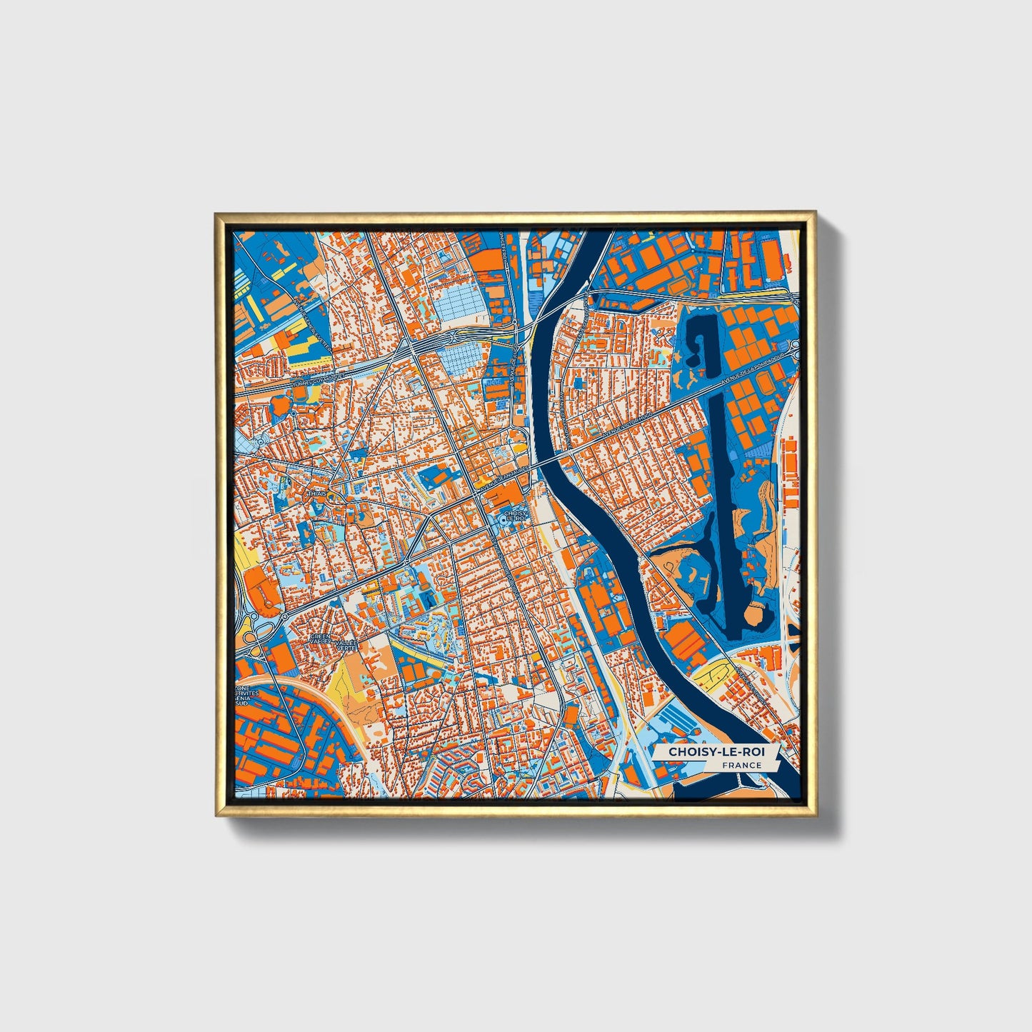 Choisy-Le-Roi France Colorful City Map Canvas Print • Gold Framed
