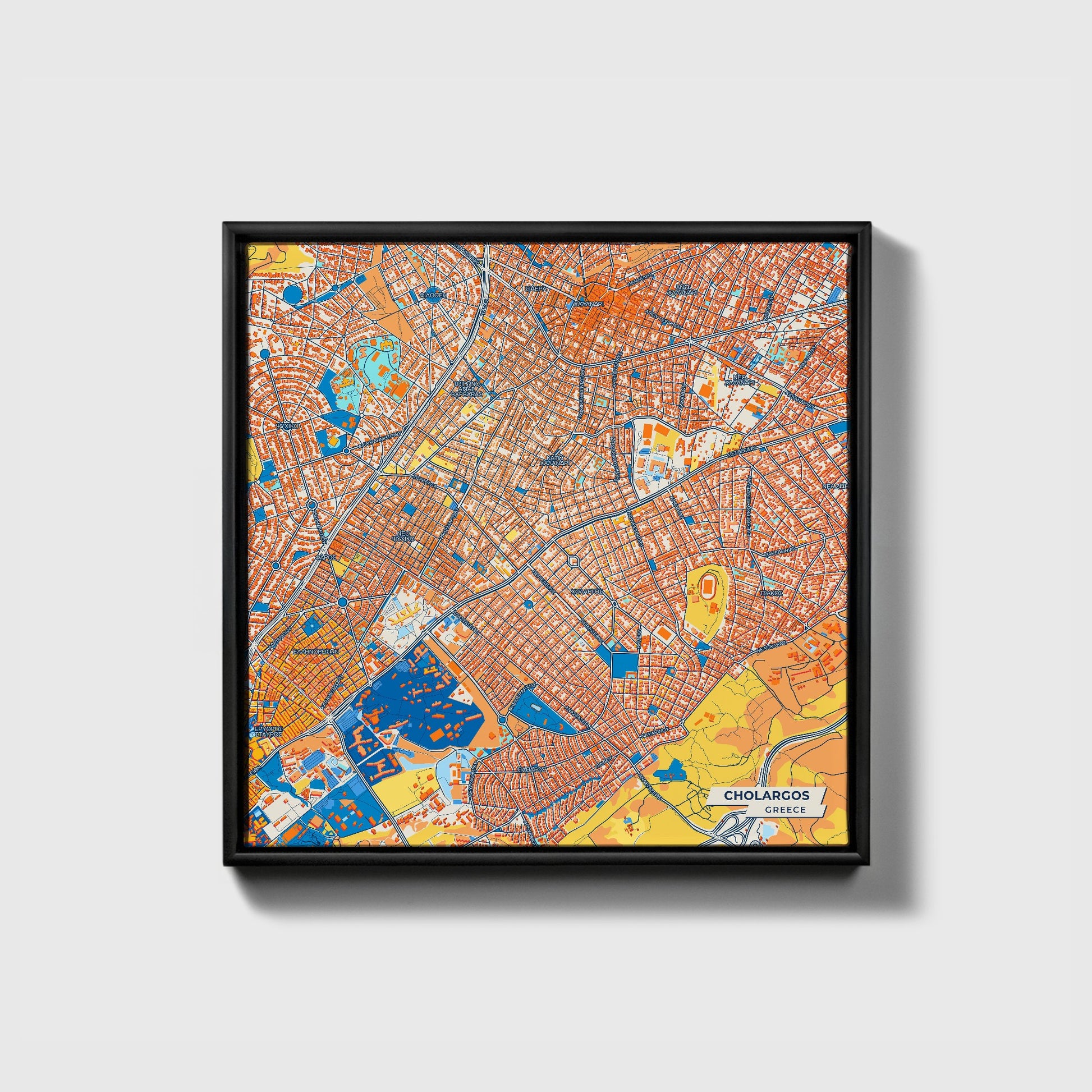 Χολαργος Greece Colorful City Map Canvas Print • Black Framed