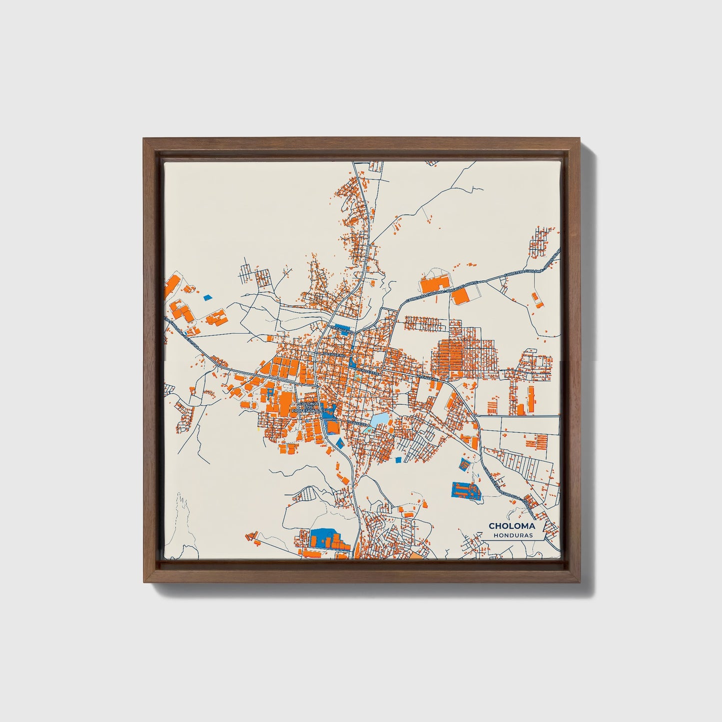 Choloma Honduras Colorful City Map Canvas Print • Dark Wooden Framed