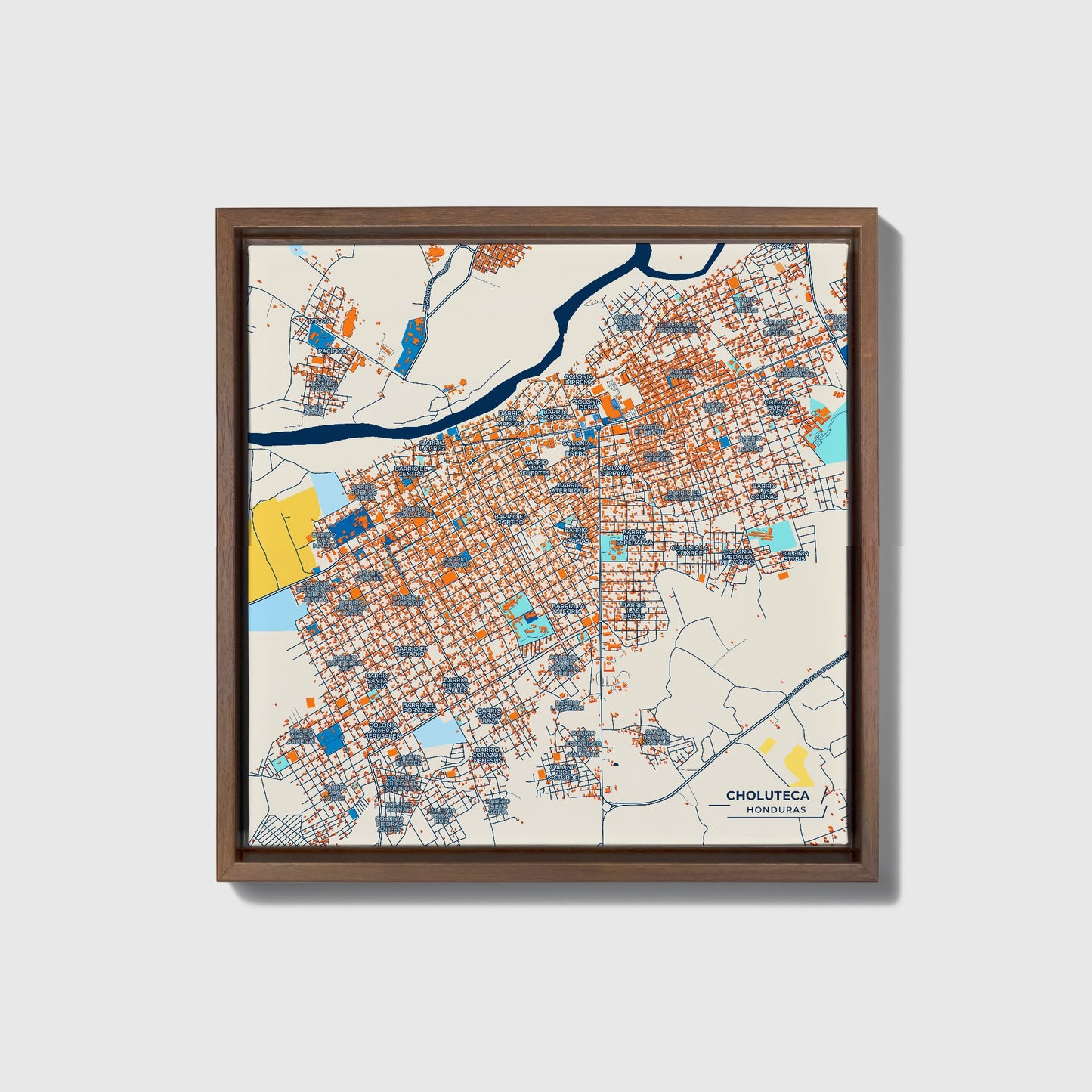 Choluteca Honduras Colorful City Map Canvas Print • Dark Wooden Framed