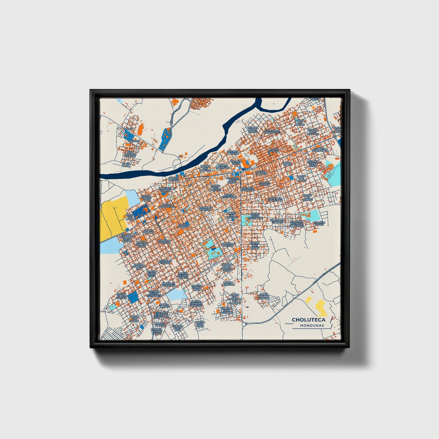 Choluteca Honduras Colorful City Map Canvas Print • Black Framed