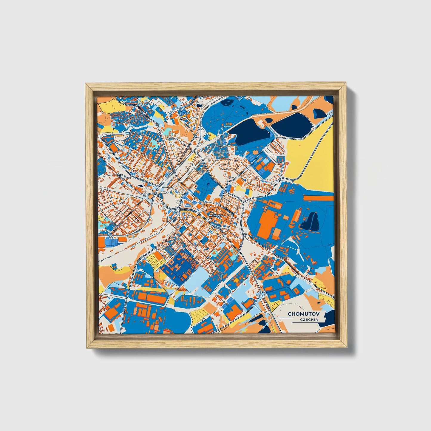 Chomutov Czechia Colorful City Map Canvas Print • Natural Wooden Framed