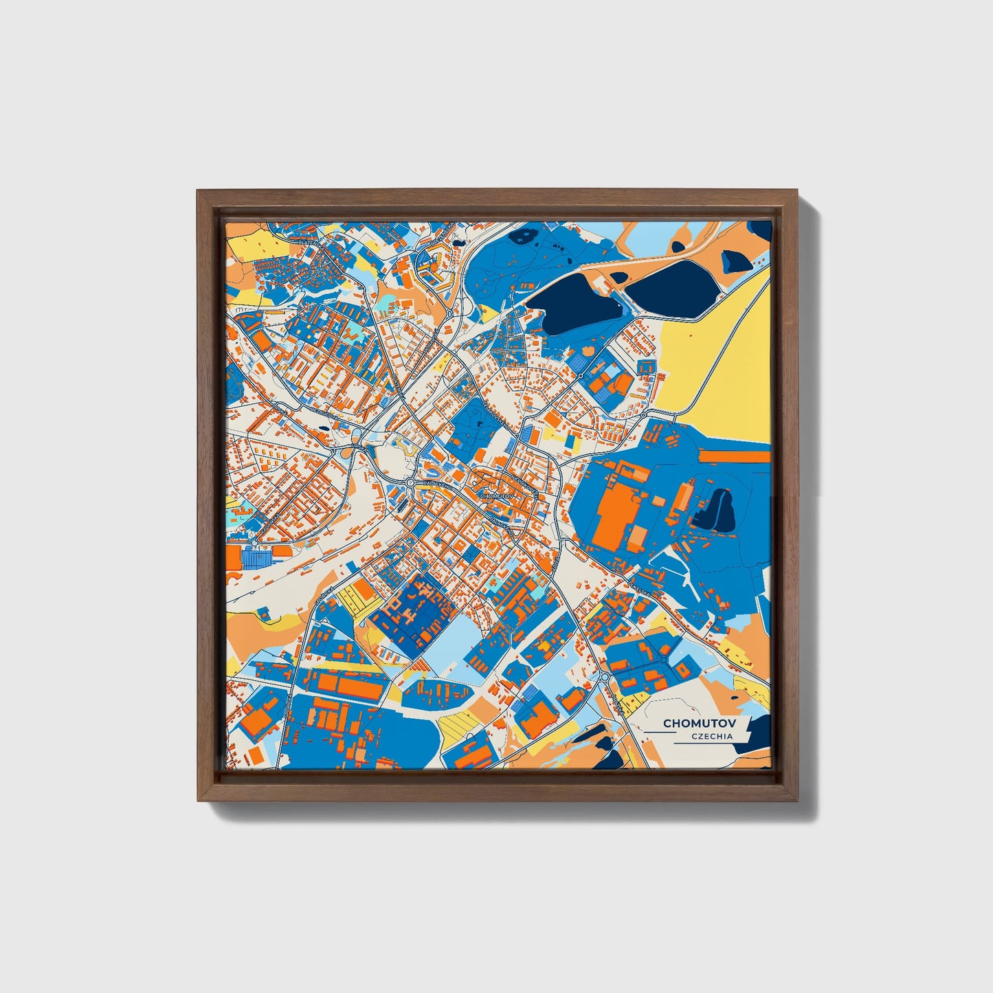 Chomutov Czechia Colorful City Map Canvas Print • Dark Wooden Framed