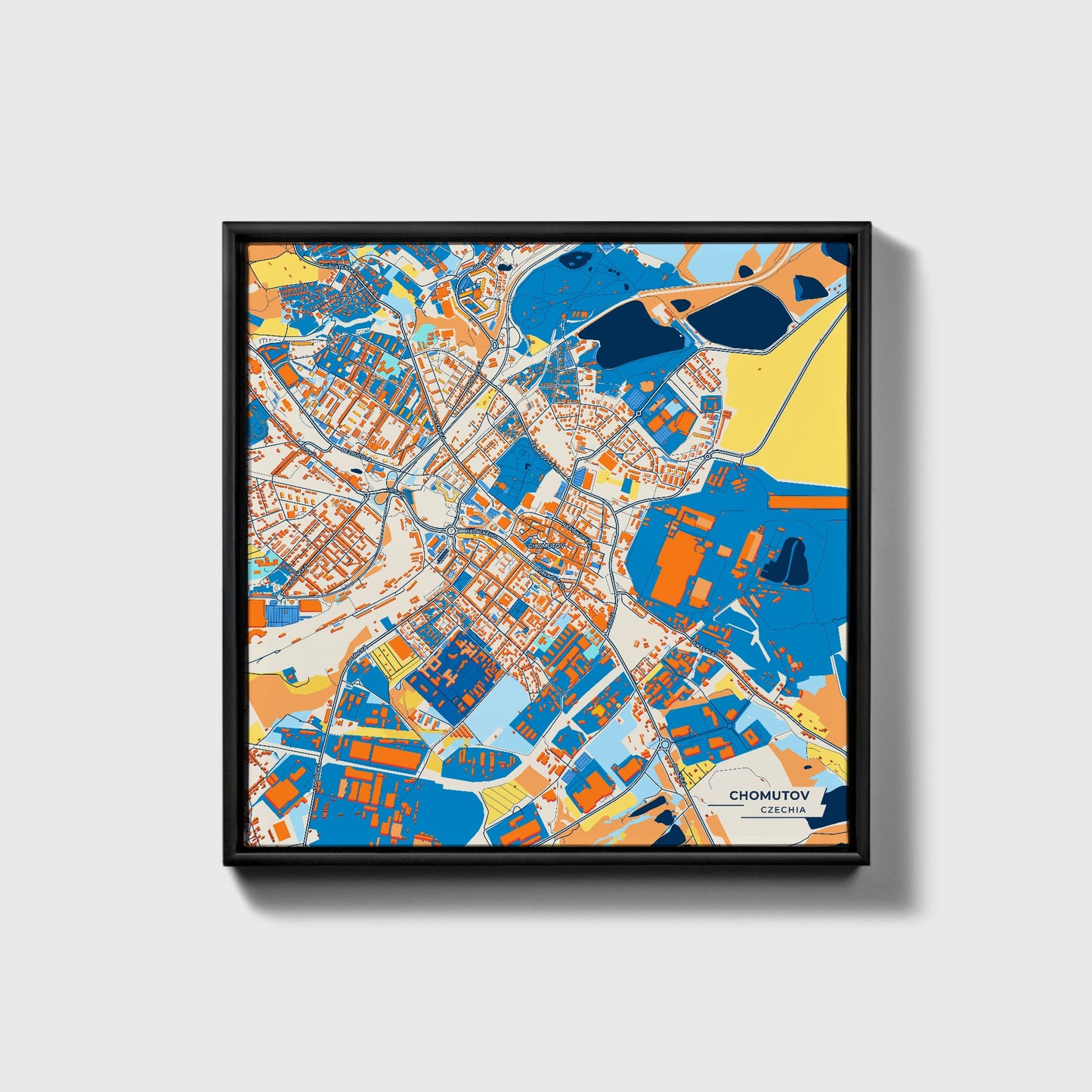 Chomutov Czechia Colorful City Map Canvas Print • Black Framed