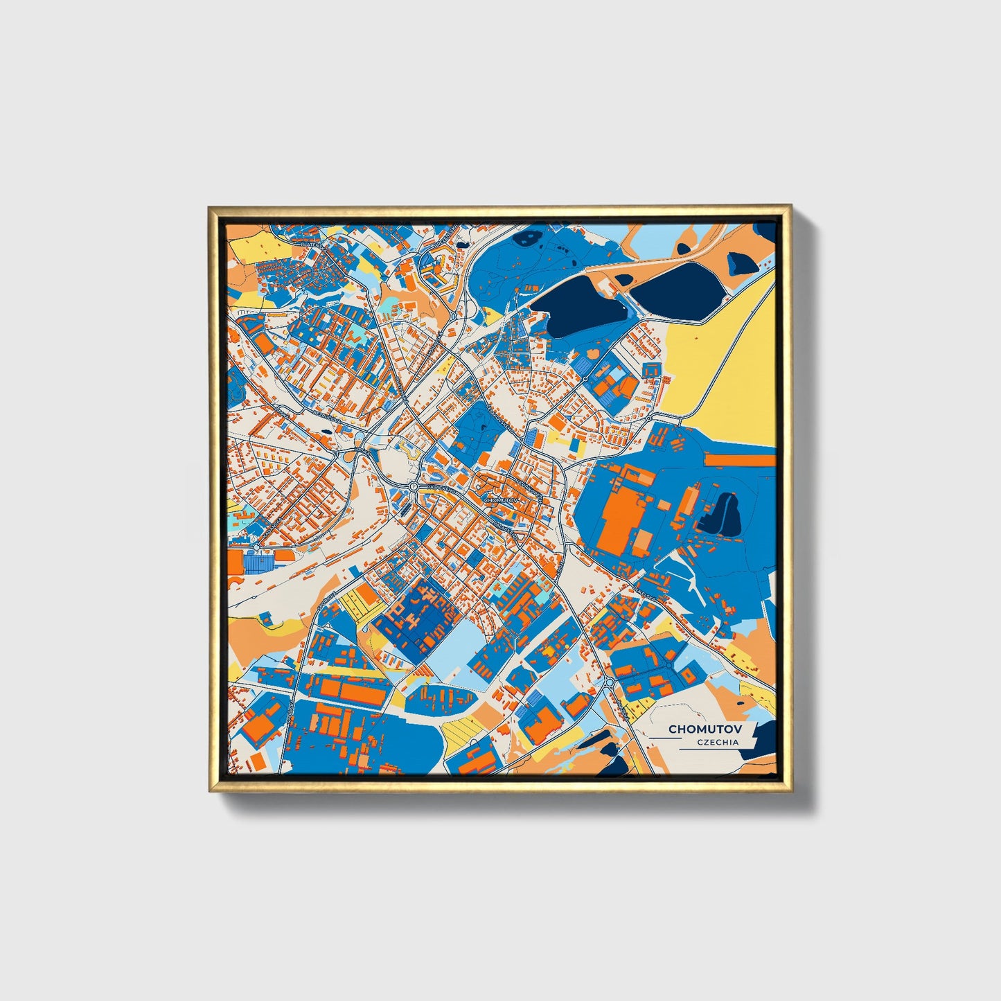 Chomutov Czechia Colorful City Map Canvas Print • Gold Framed