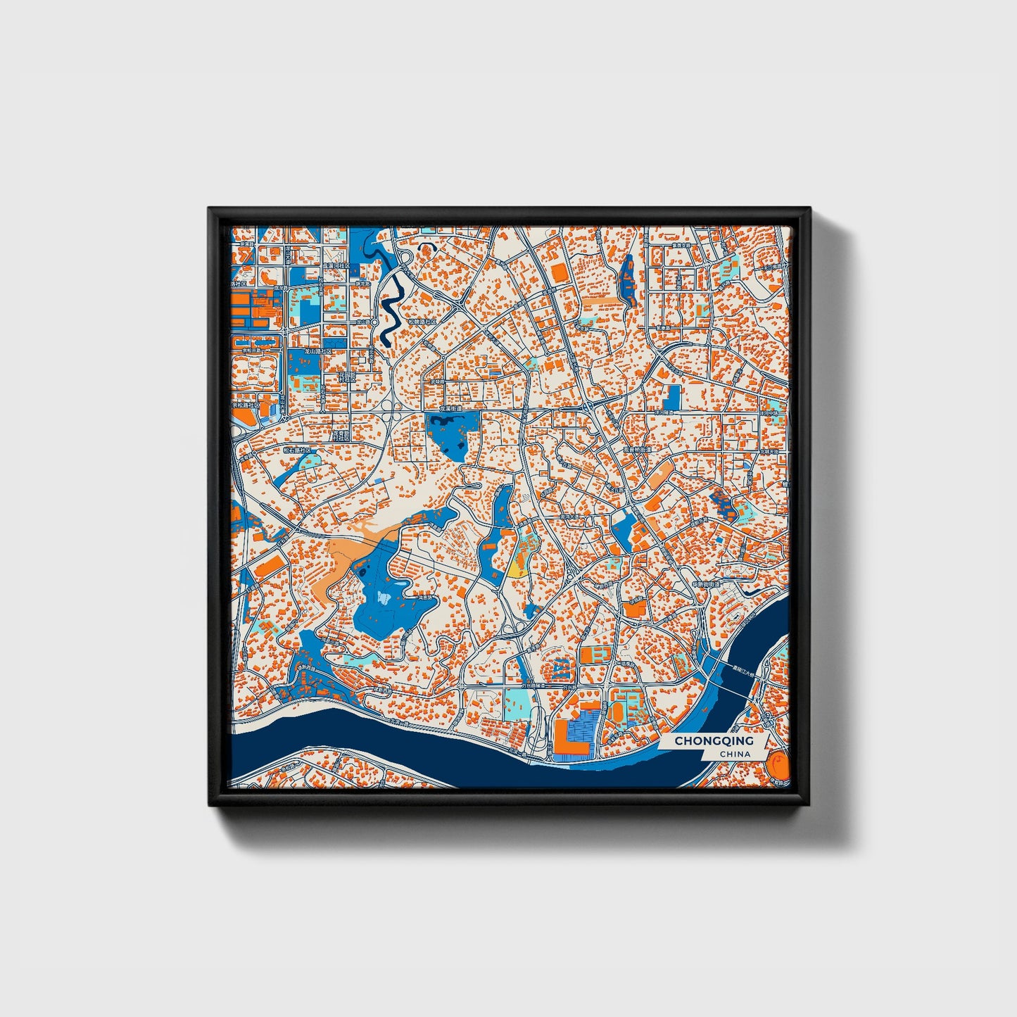 Chongqing China Colorful City Map Canvas Print • Black Framed