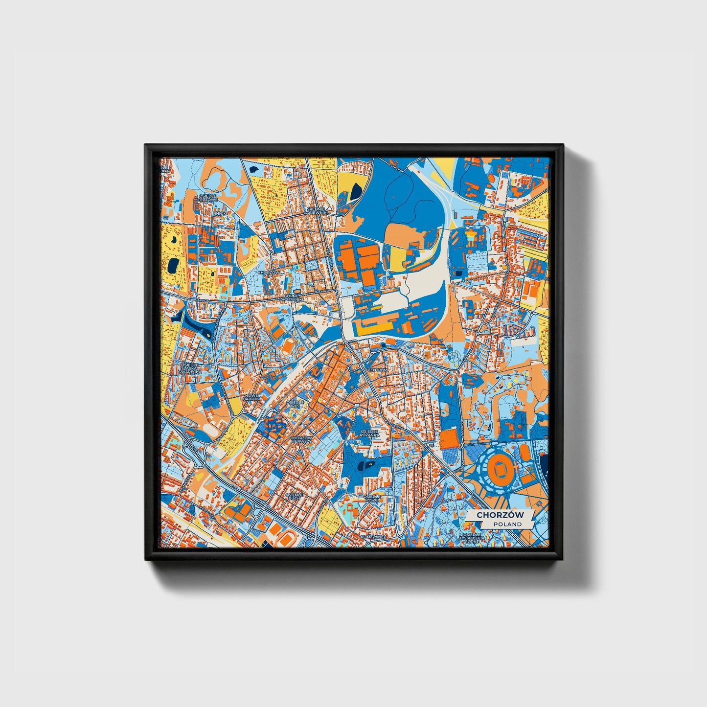 Chorzów Poland Colorful City Map Canvas Print • Black Framed