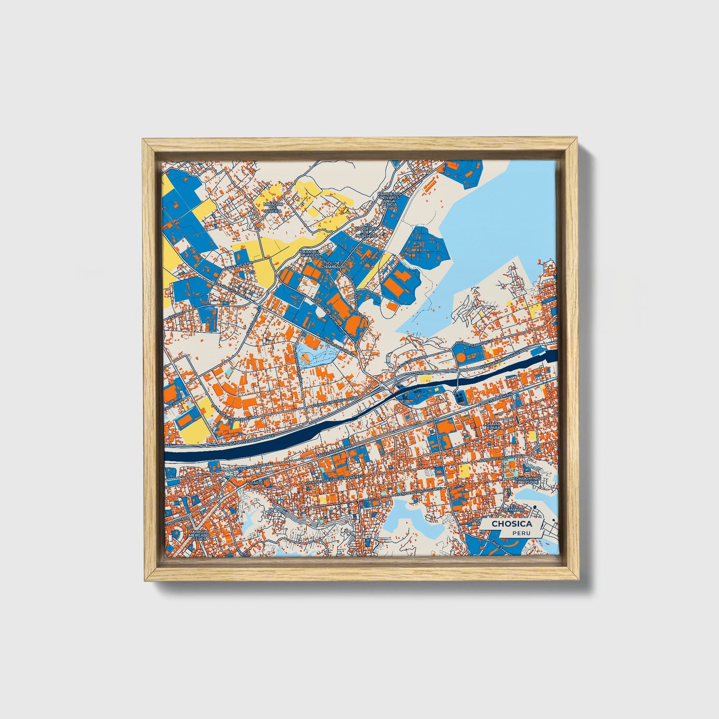 Chosica Peru Colorful City Map Canvas Print • Natural Wooden Framed
