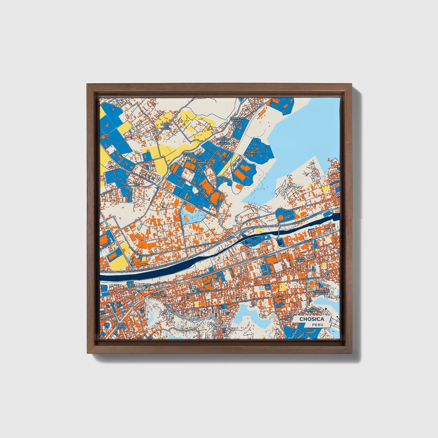 Chosica Peru Colorful City Map Canvas Print • Dark Wooden Framed