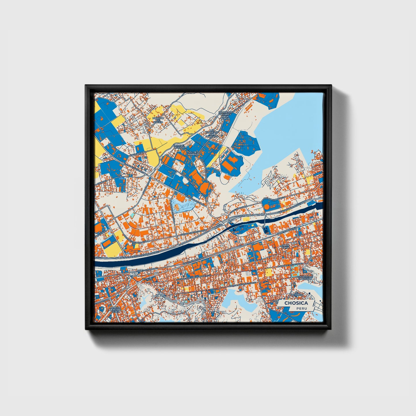 Chosica Peru Colorful City Map Canvas Print • Black Framed